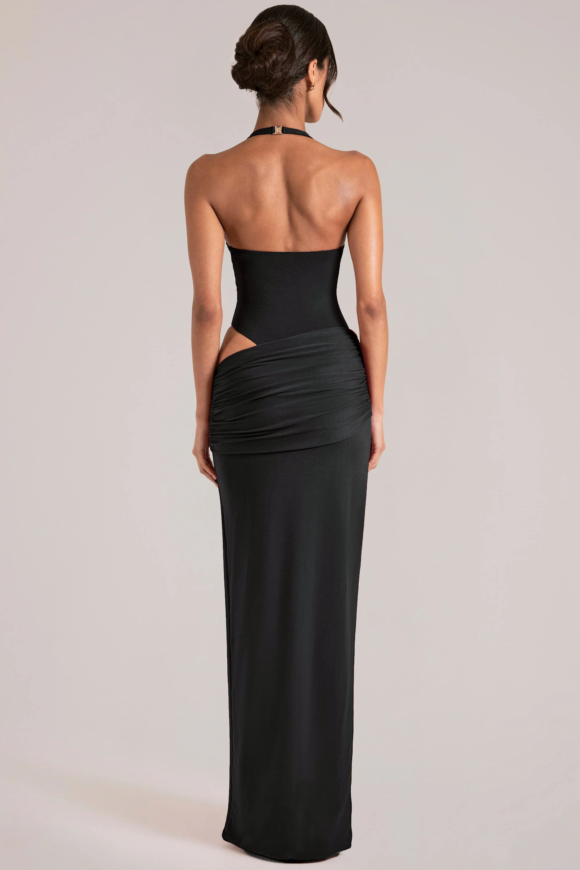 Deep Plunge Halterneck Maxi Dress in Black - Image 7