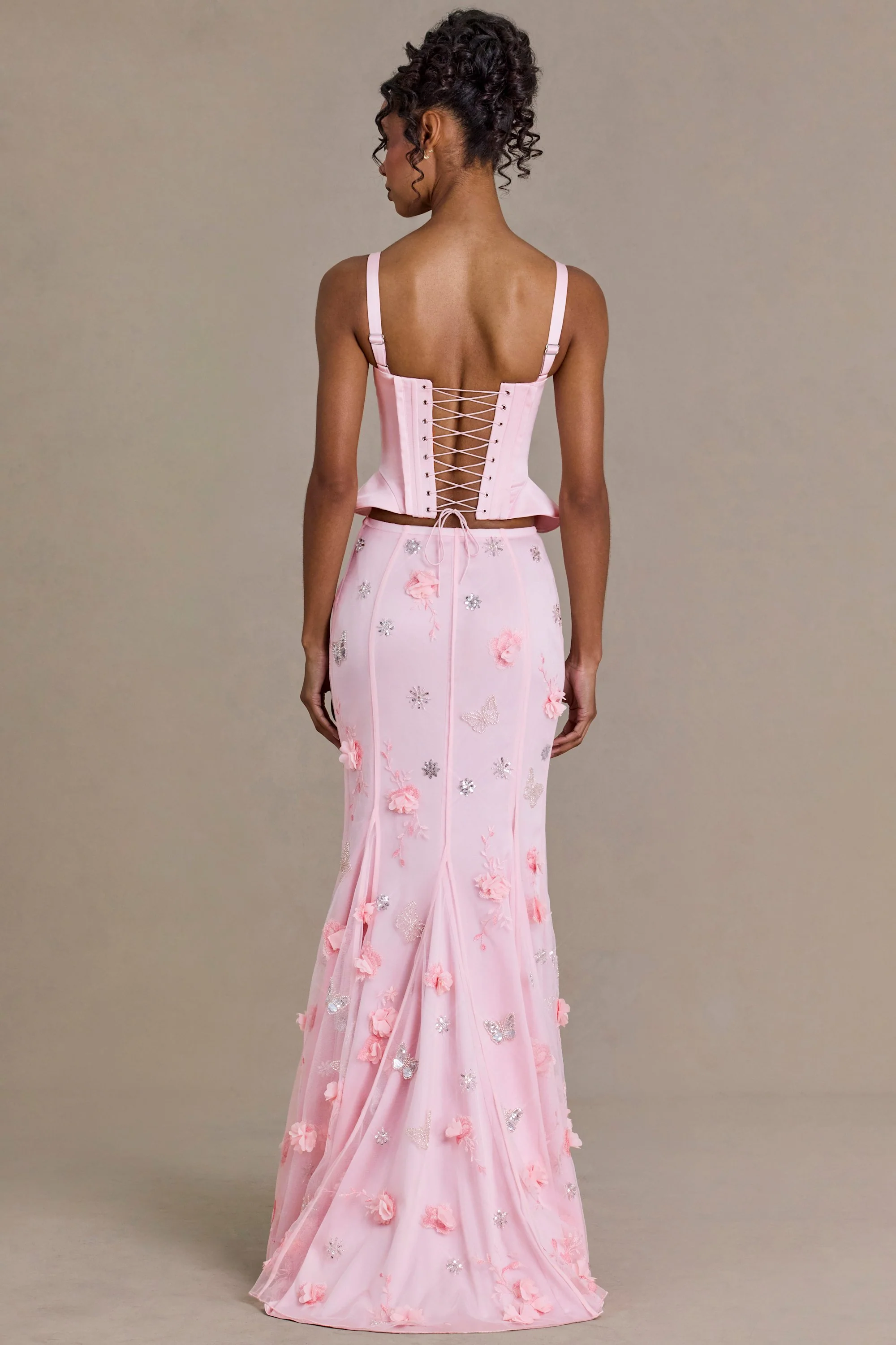 Embellished Tulle Skirt in Baby Pink - Image 3