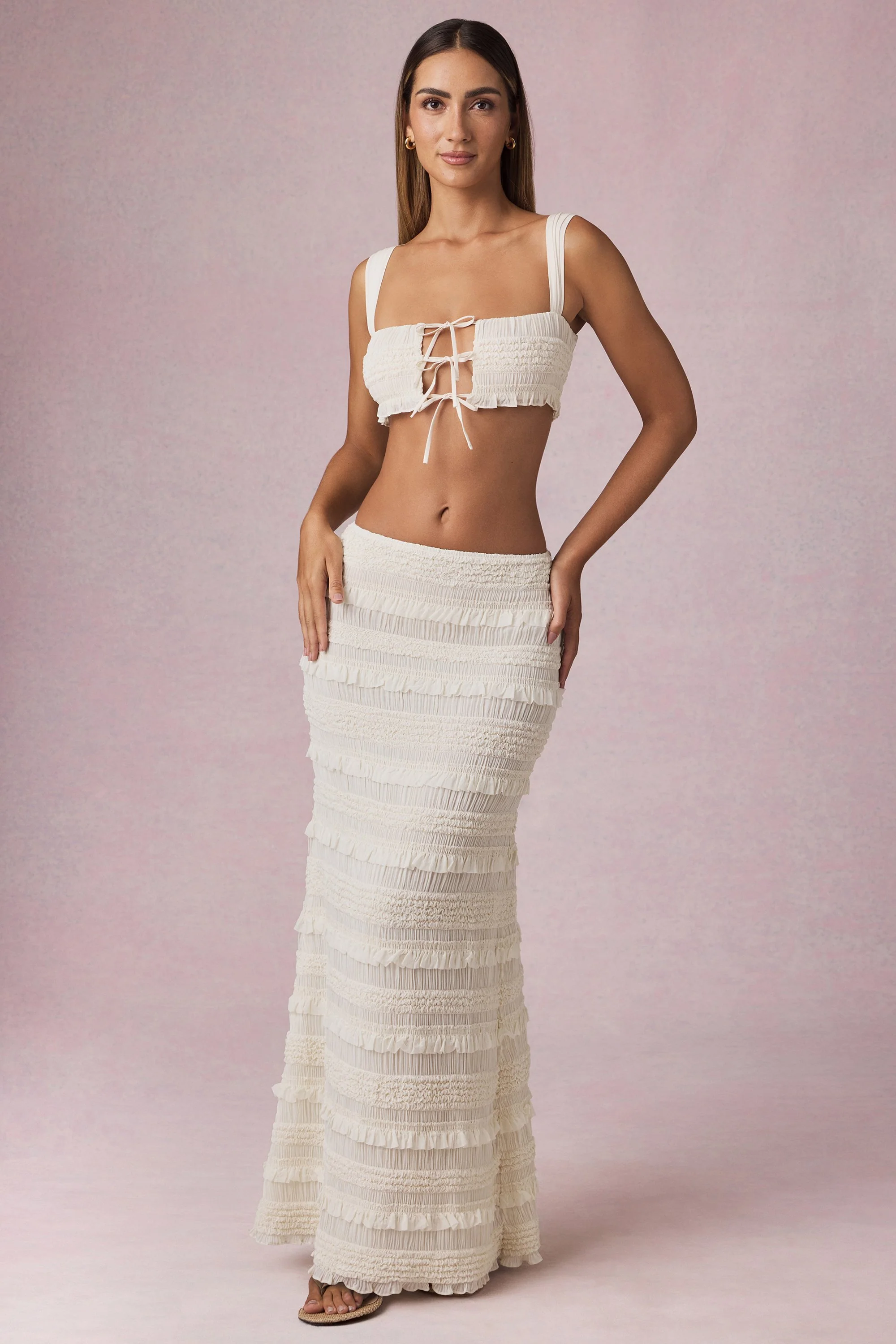 Ruffled Mid-Rise Maxi Skirt in Ivory - Image 7