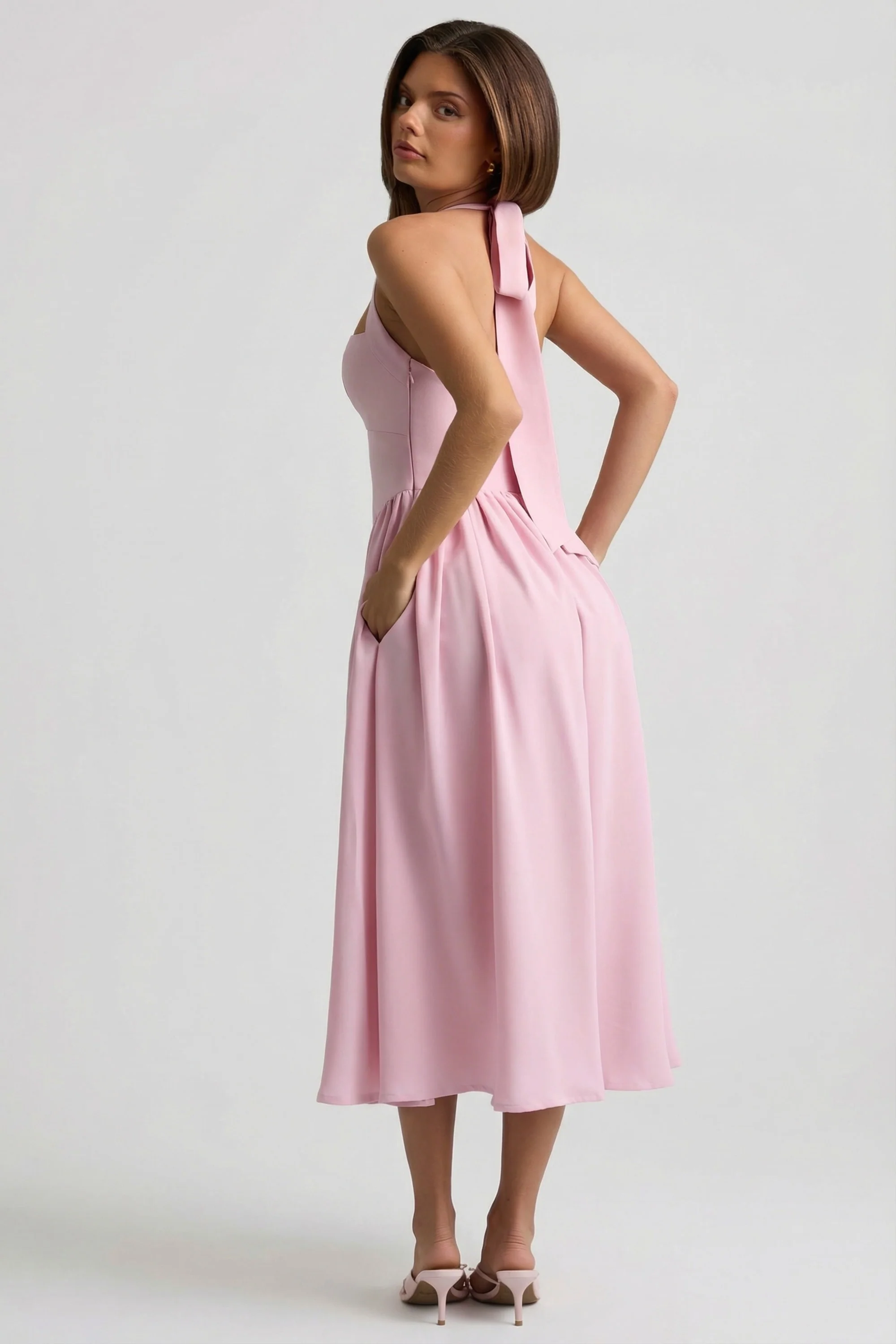 Button-Detail Halterneck Midaxi Dress in Soft Pink - Image 5