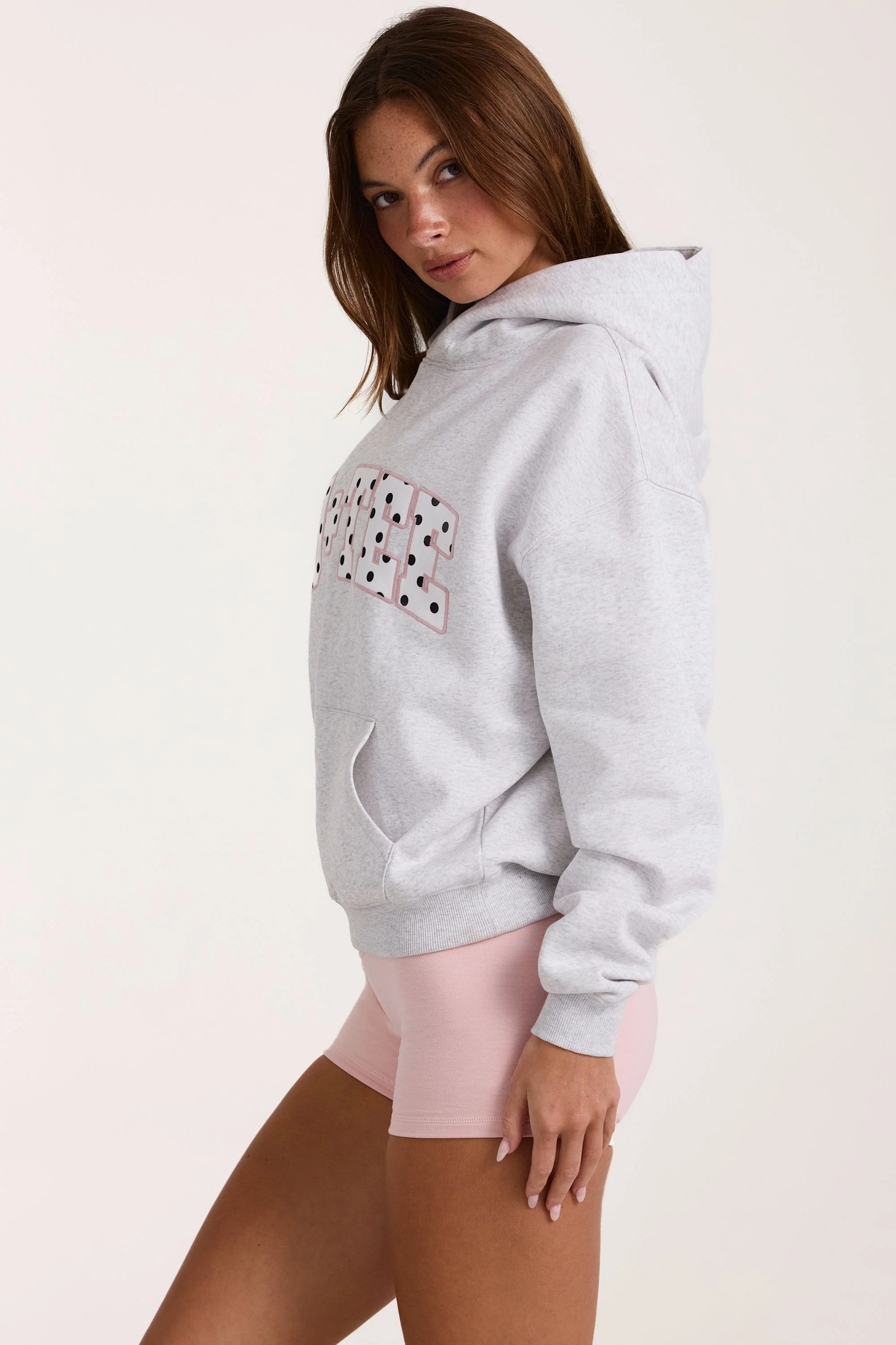 Oversized Applique Hoodie in Grey Marl - Image 3
