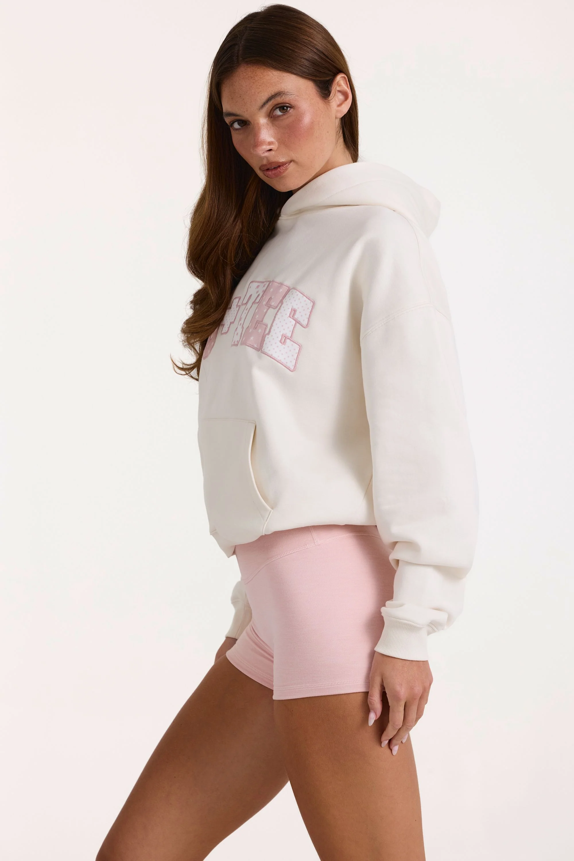 Oversized Applique Hoodie in Ivory - Image 3