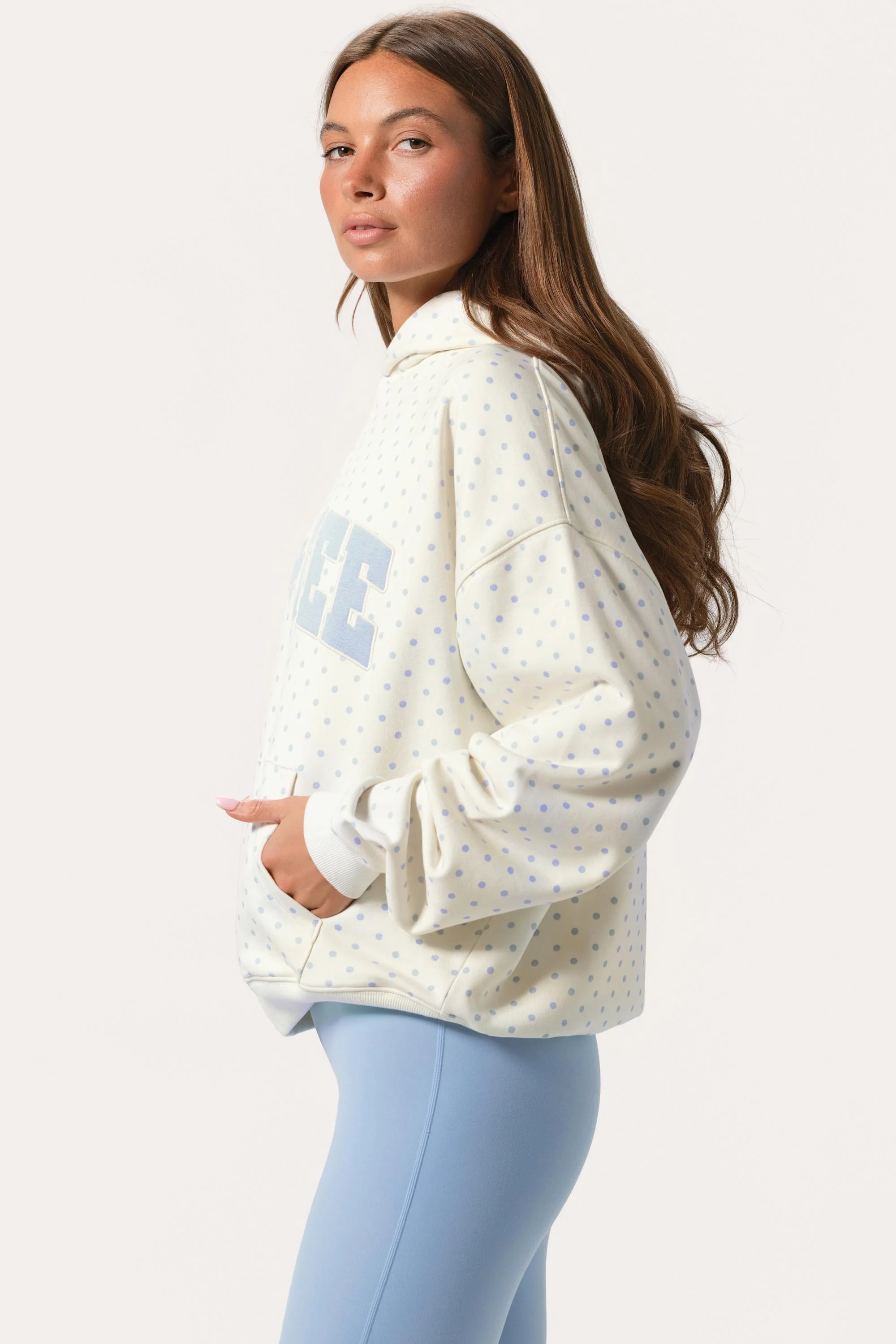 Oversized Applique Hoodie in Milk Polka Dot - Image 3