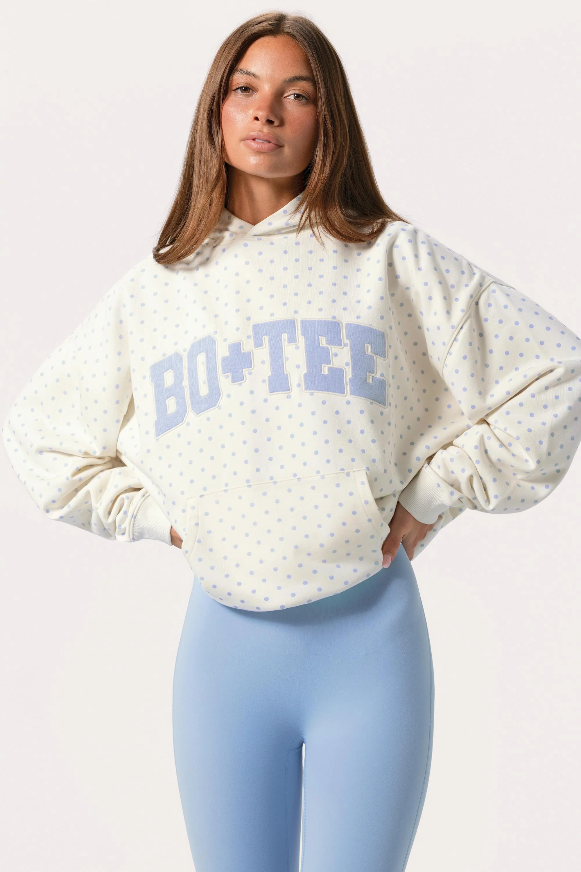 Oversized Applique Hoodie in Milk Polka Dot - Image 4