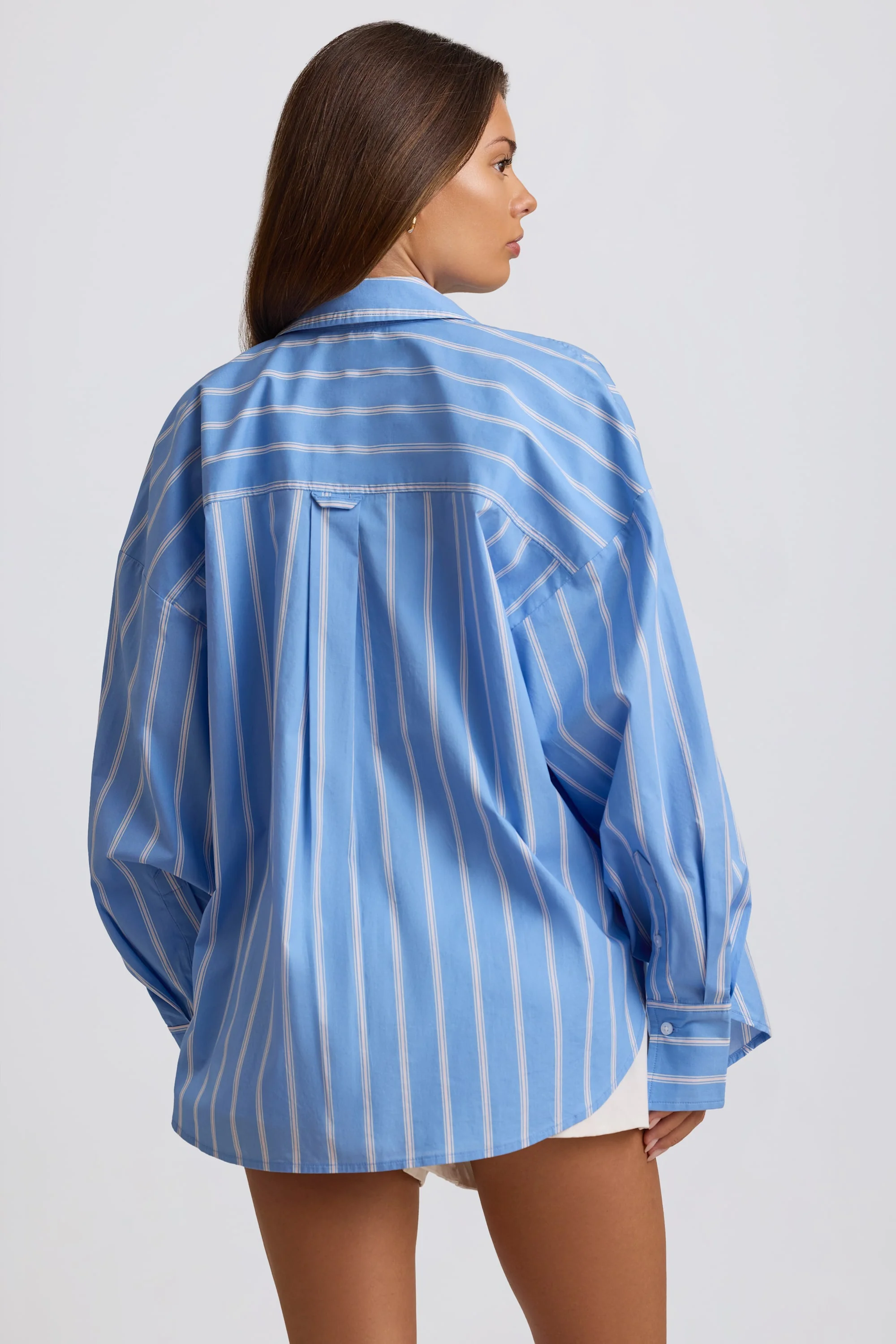 Cotton Poplin Stripe Oversized Shirt in Blue Stripe - Image 2