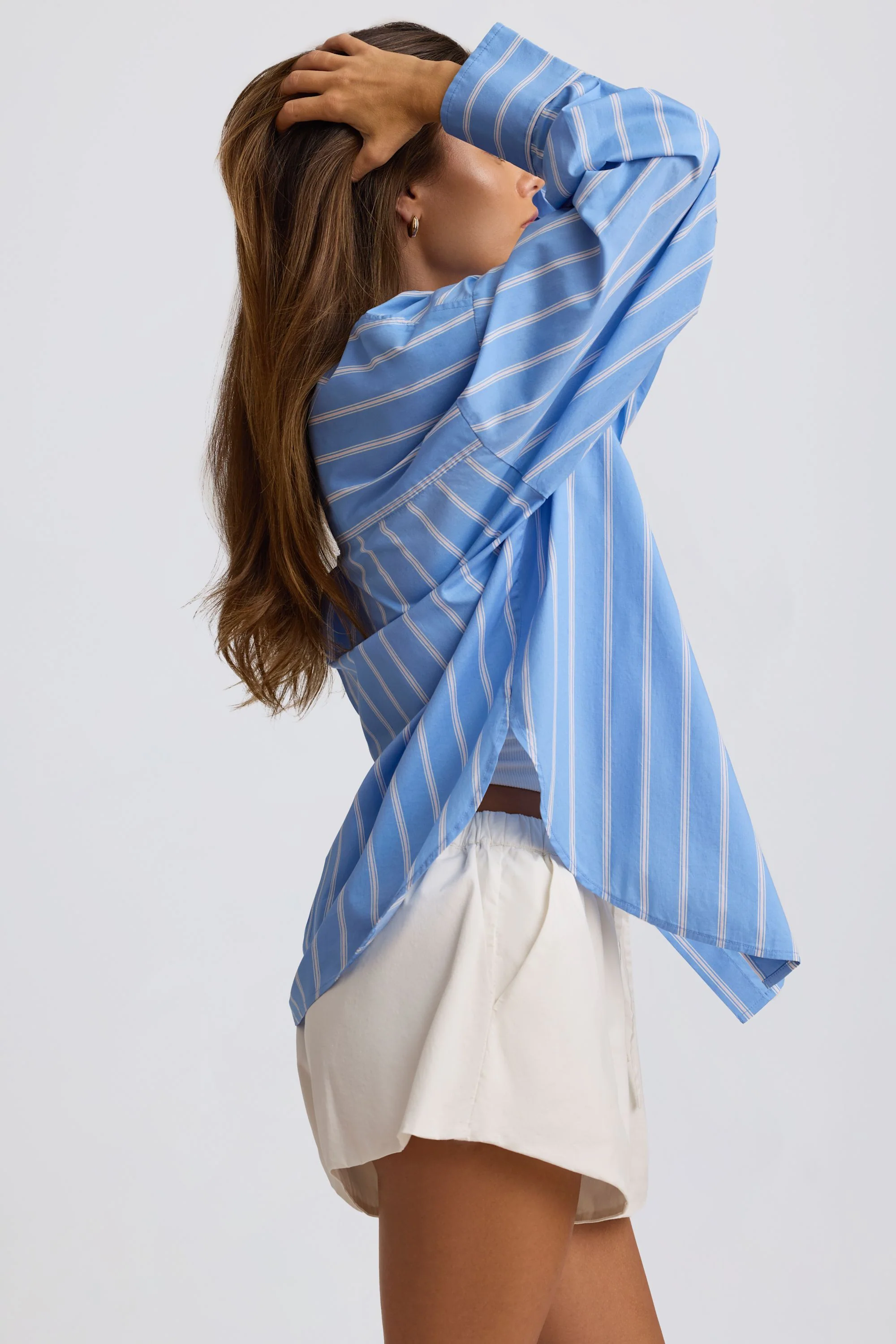 Cotton Poplin Stripe Oversized Shirt in Blue Stripe - Image 3
