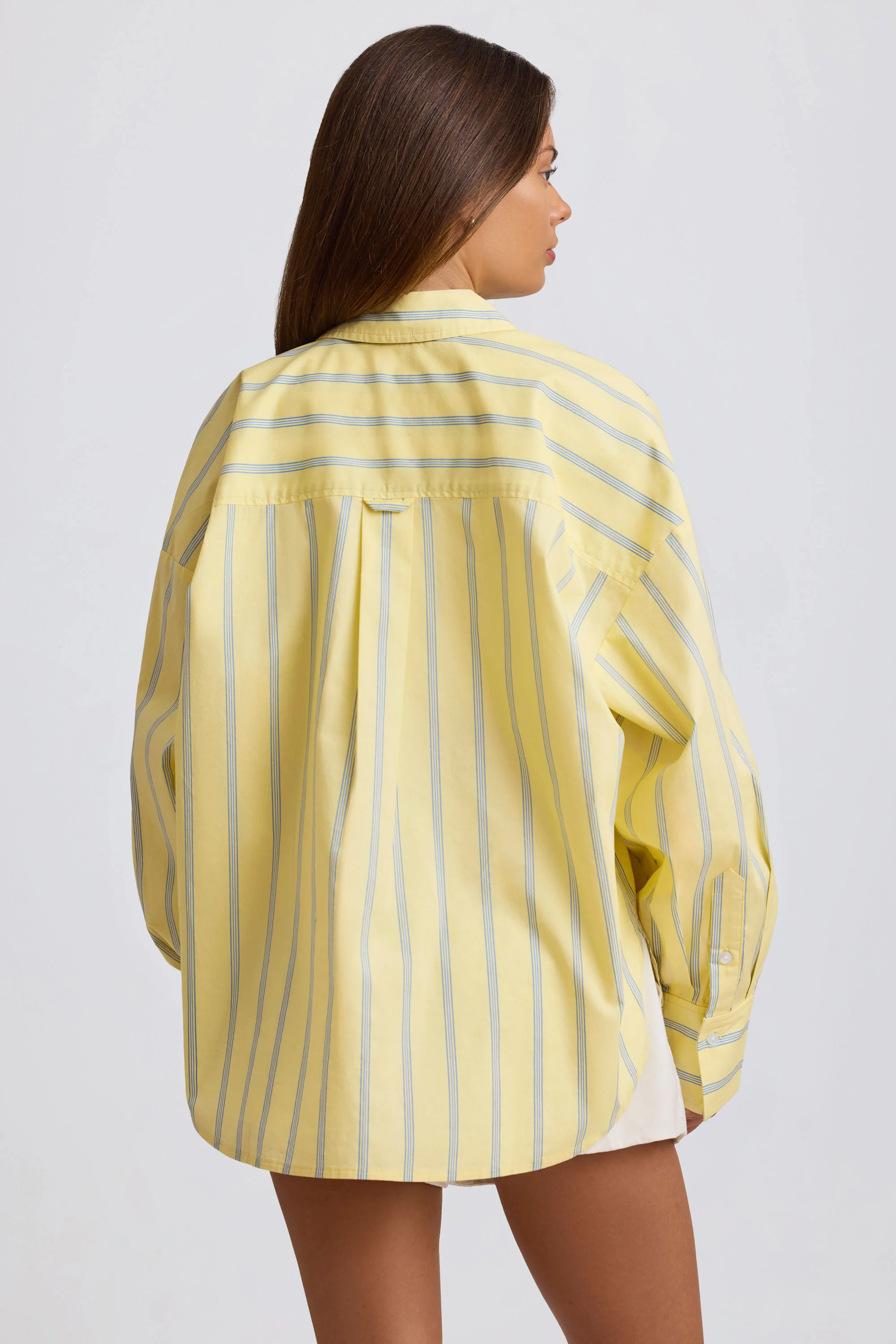 Cotton Poplin Stripe Oversized Shirt in Yellow Stripe - Image 2