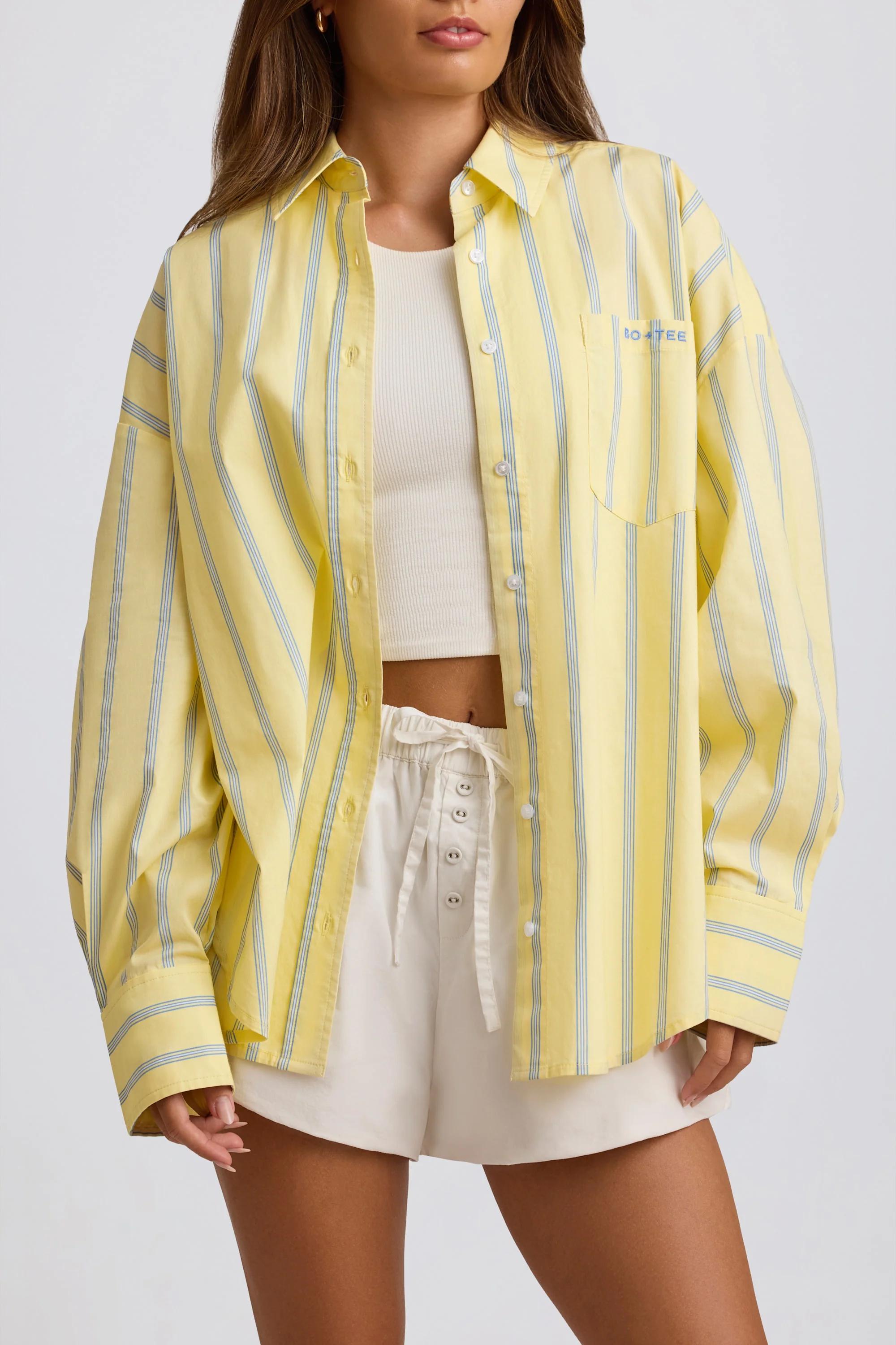 Cotton Poplin Stripe Oversized Shirt in Yellow Stripe - Image 4