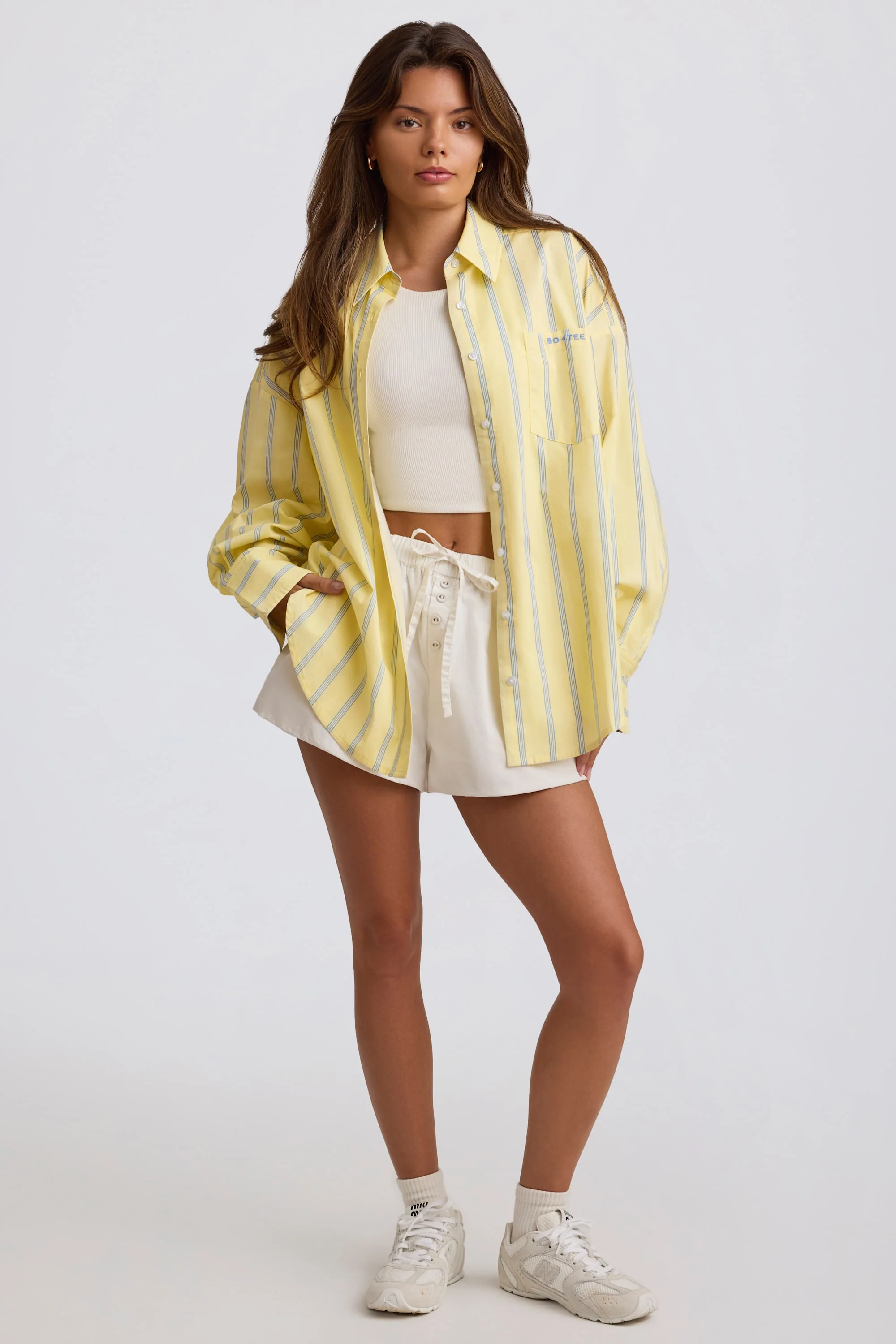 Cotton Poplin Stripe Oversized Shirt in Yellow Stripe - Image 5