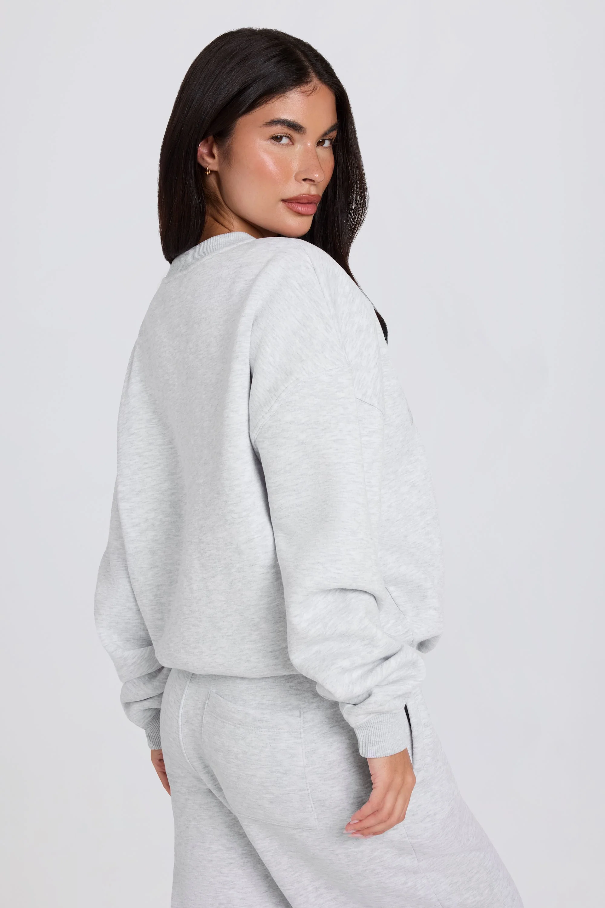 Oversized Crew-Neck Jumper in Grey Marl - Image 2