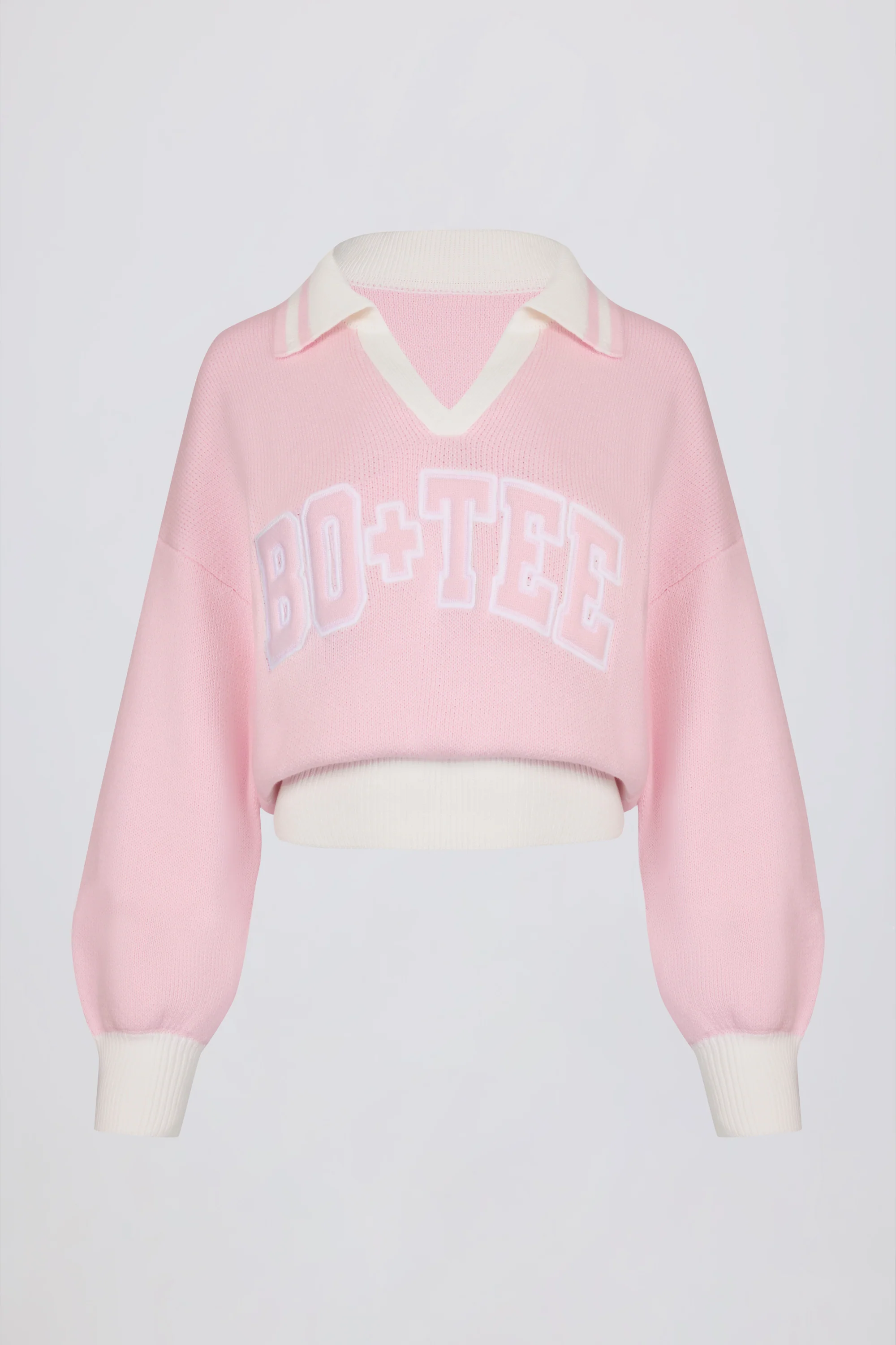 Cotton Jersey Oversized V-Neck Jumper in Powder Pink - Image 4