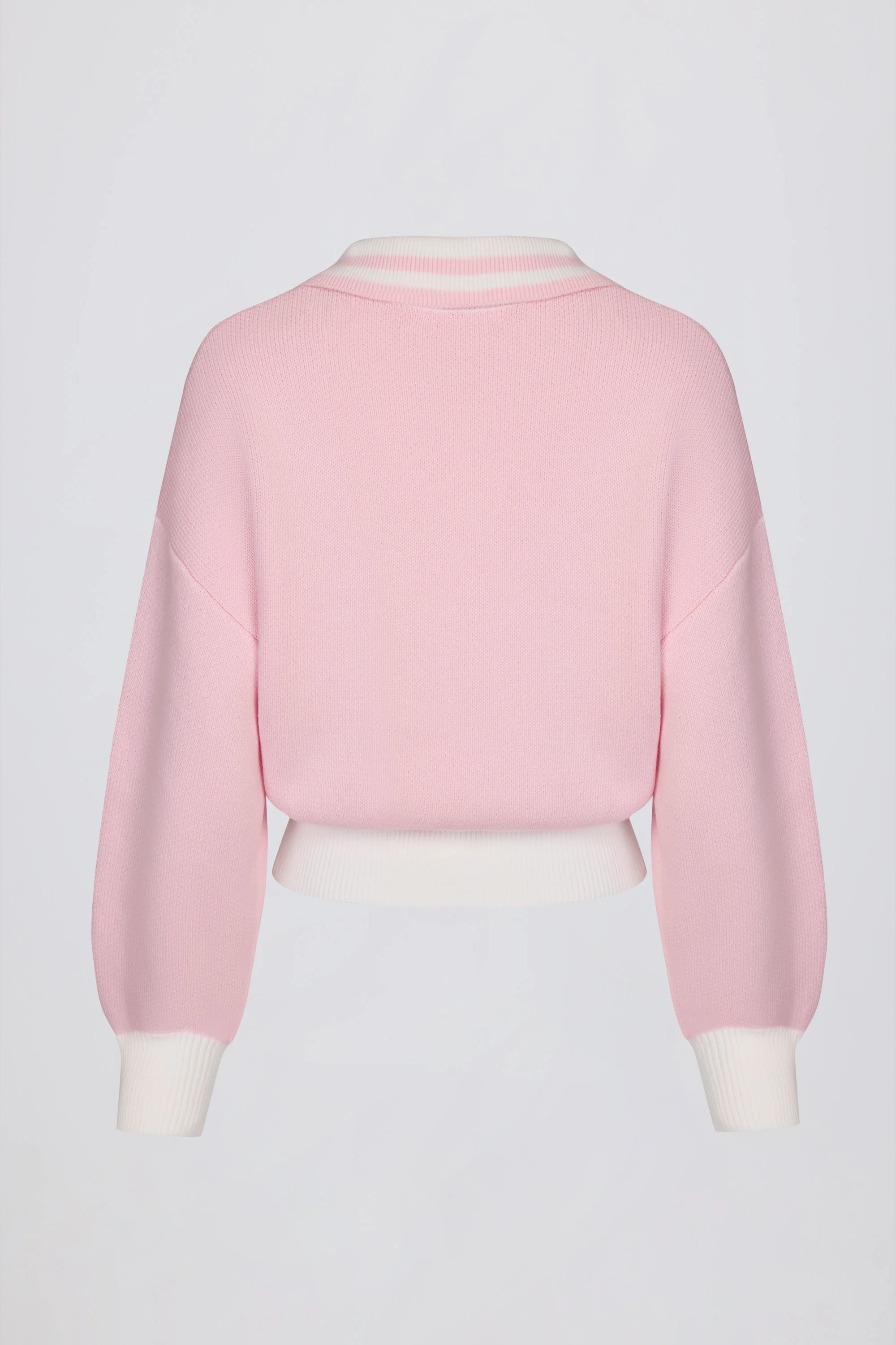 Cotton Jersey Oversized V-Neck Jumper in Powder Pink - Image 5