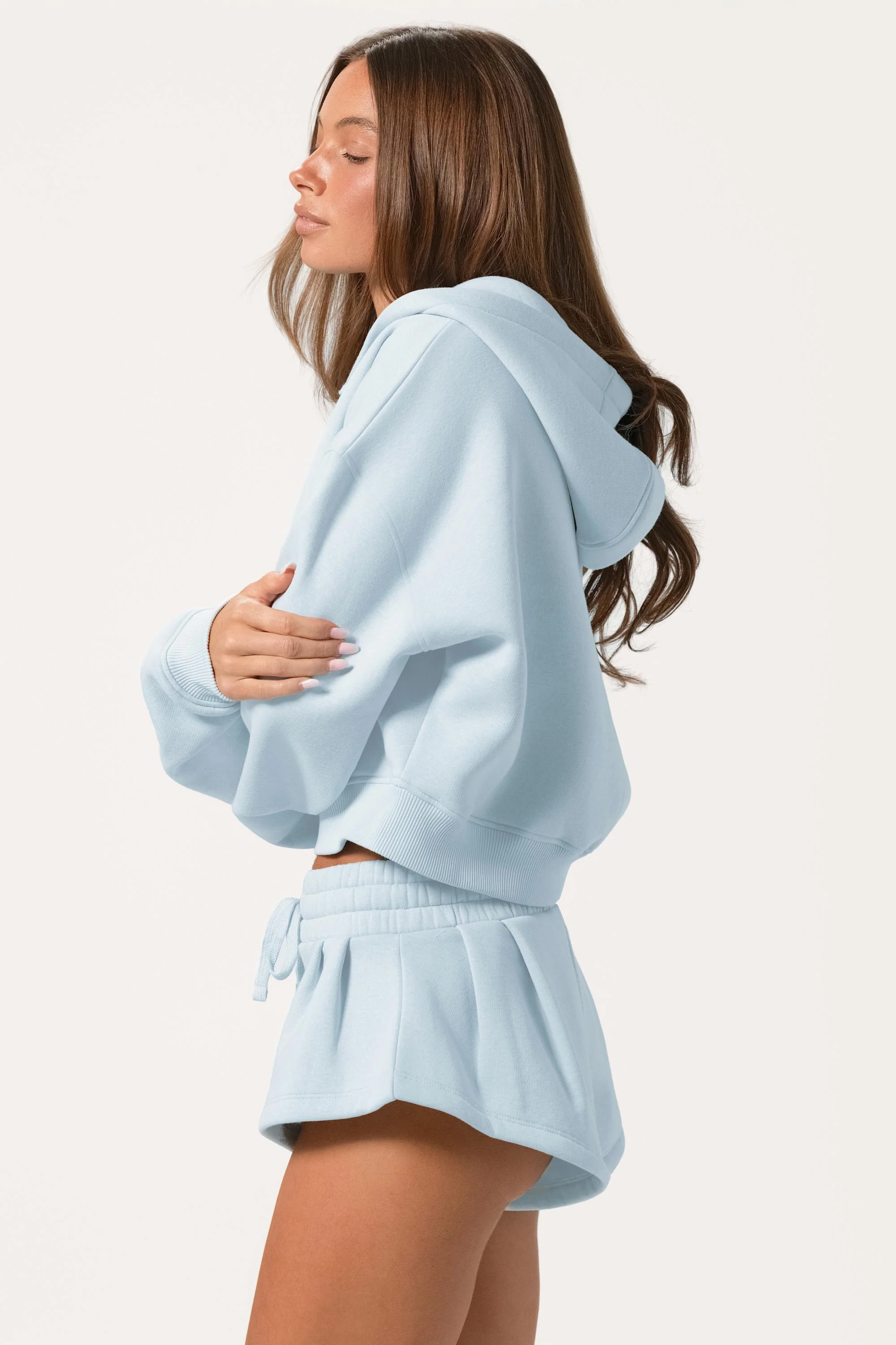 Oversized Zip-Up Hoodie  in Powder Blue - Image 3