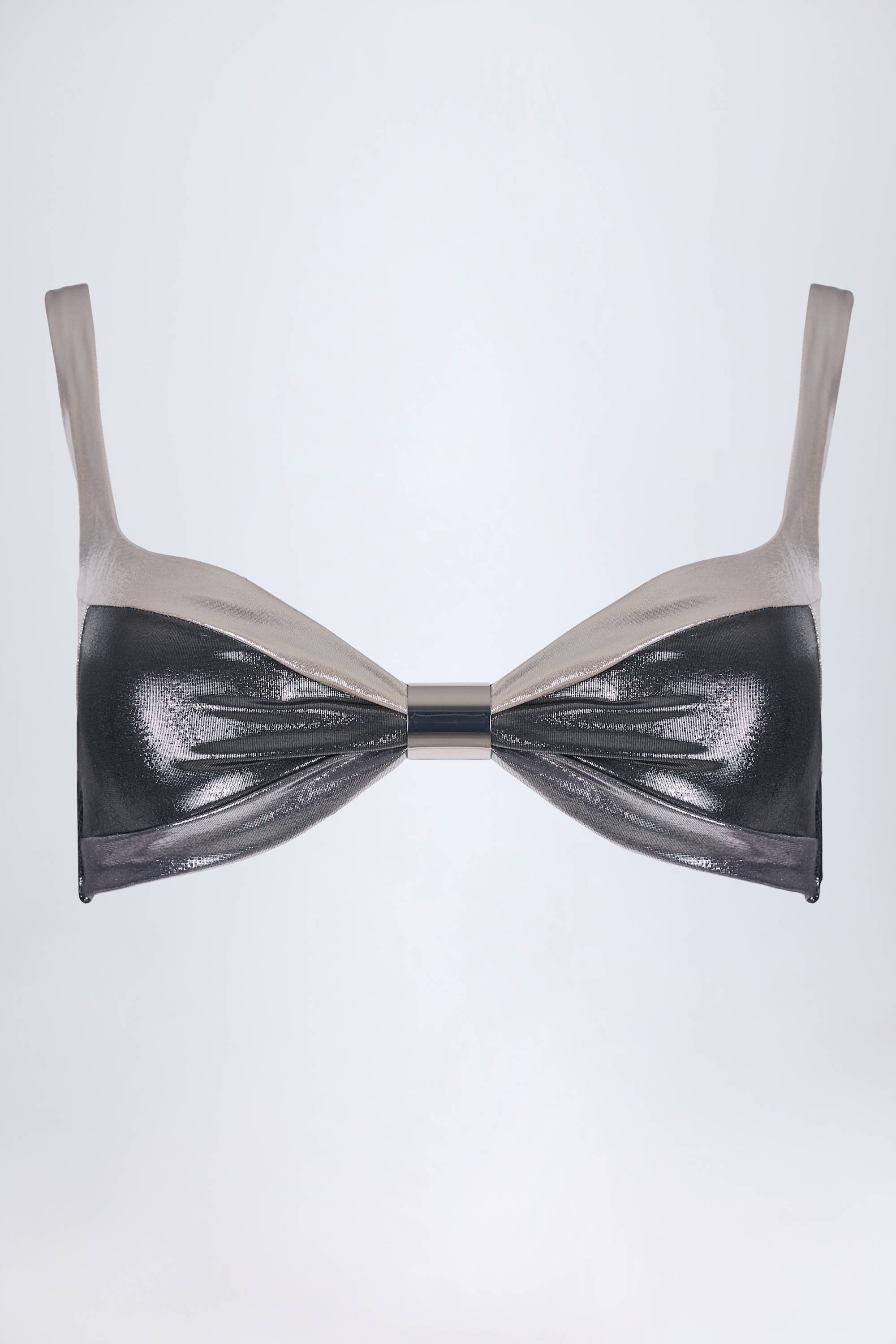 Ruched Bikini Top in Silver Chrome - Image 4