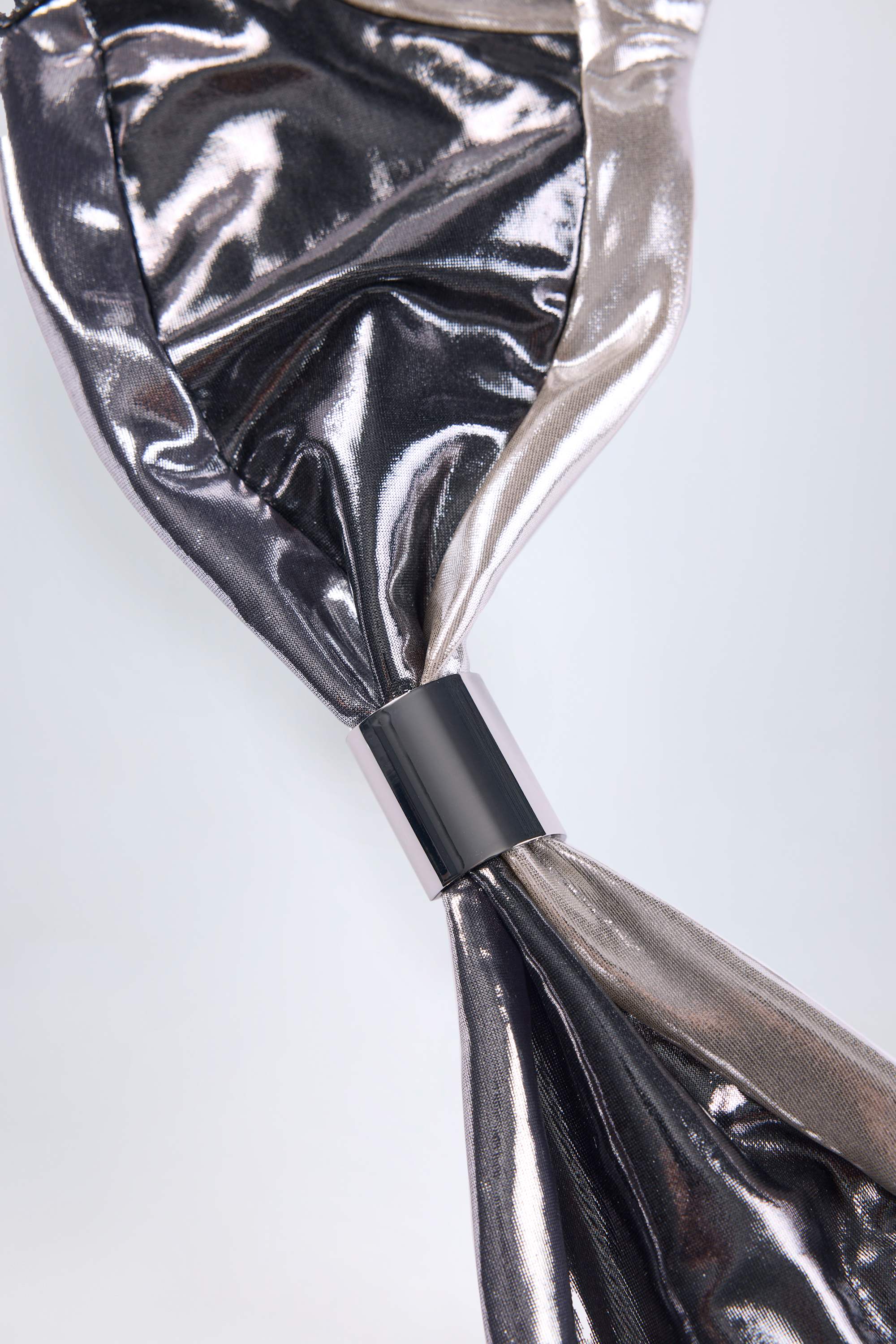 Ruched Bikini Top in Silver Chrome - Image 6