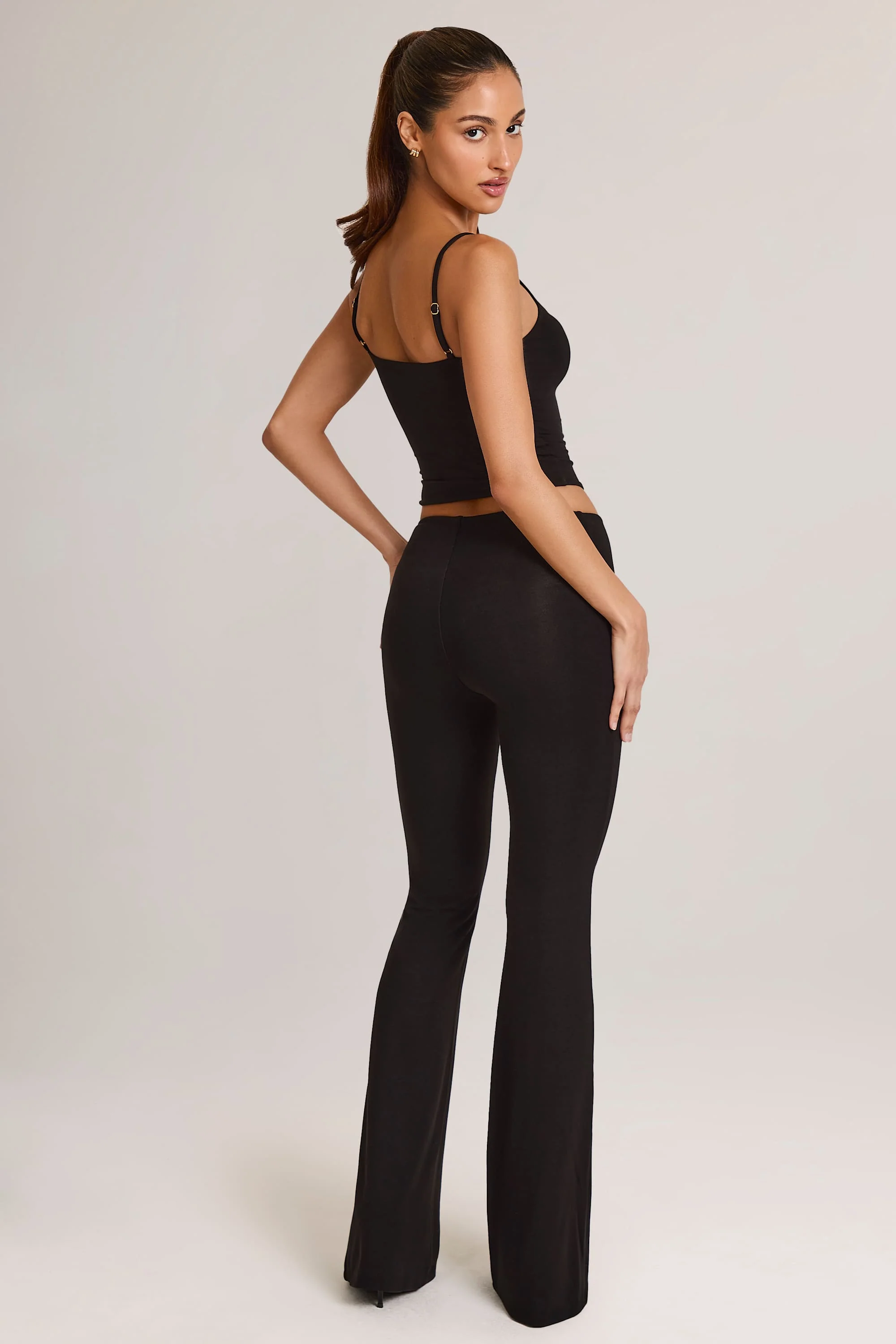 Modal Mid-Rise Flared Trousers in Black - Image 6
