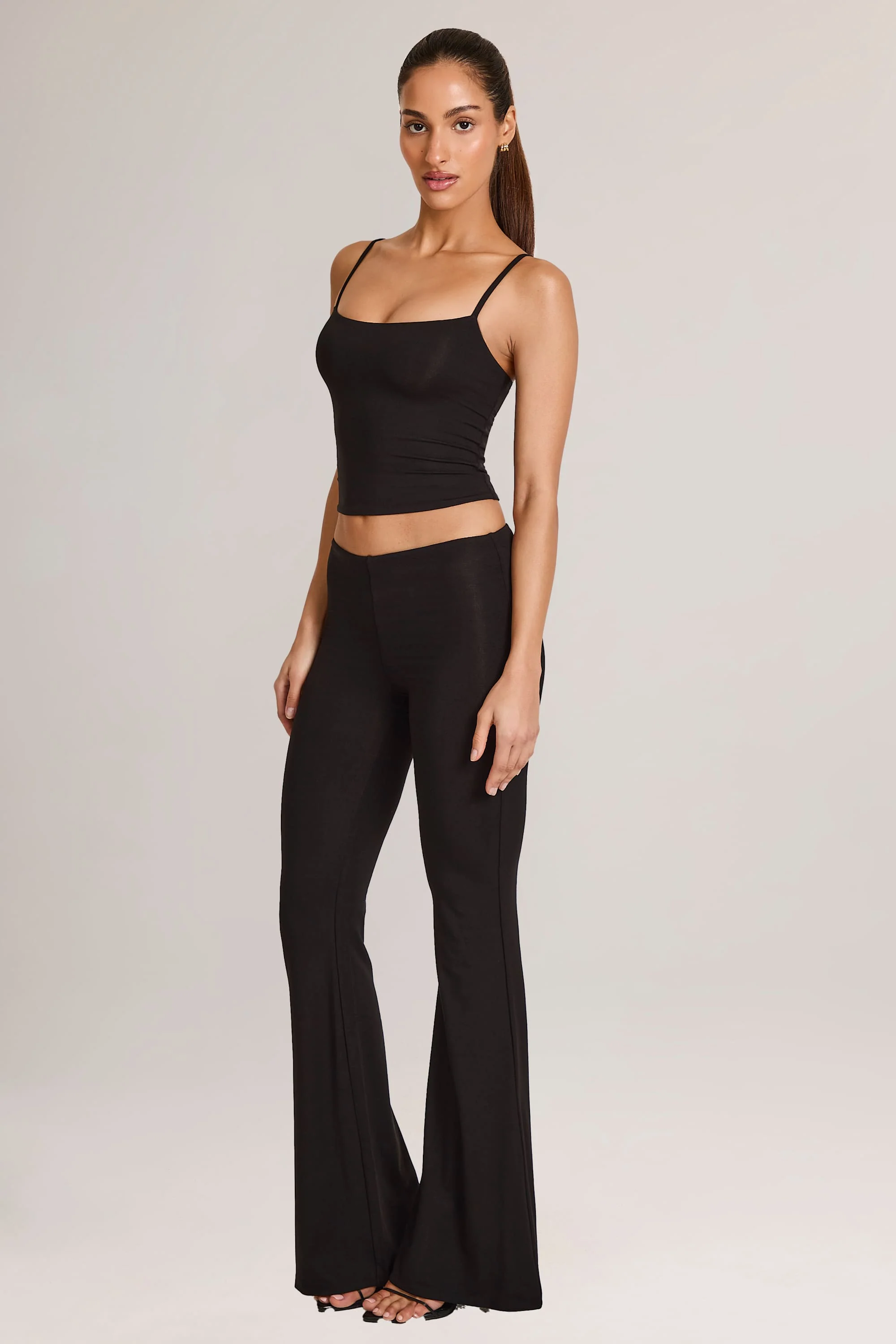 Modal Mid-Rise Flared Trousers in Black - Image 7