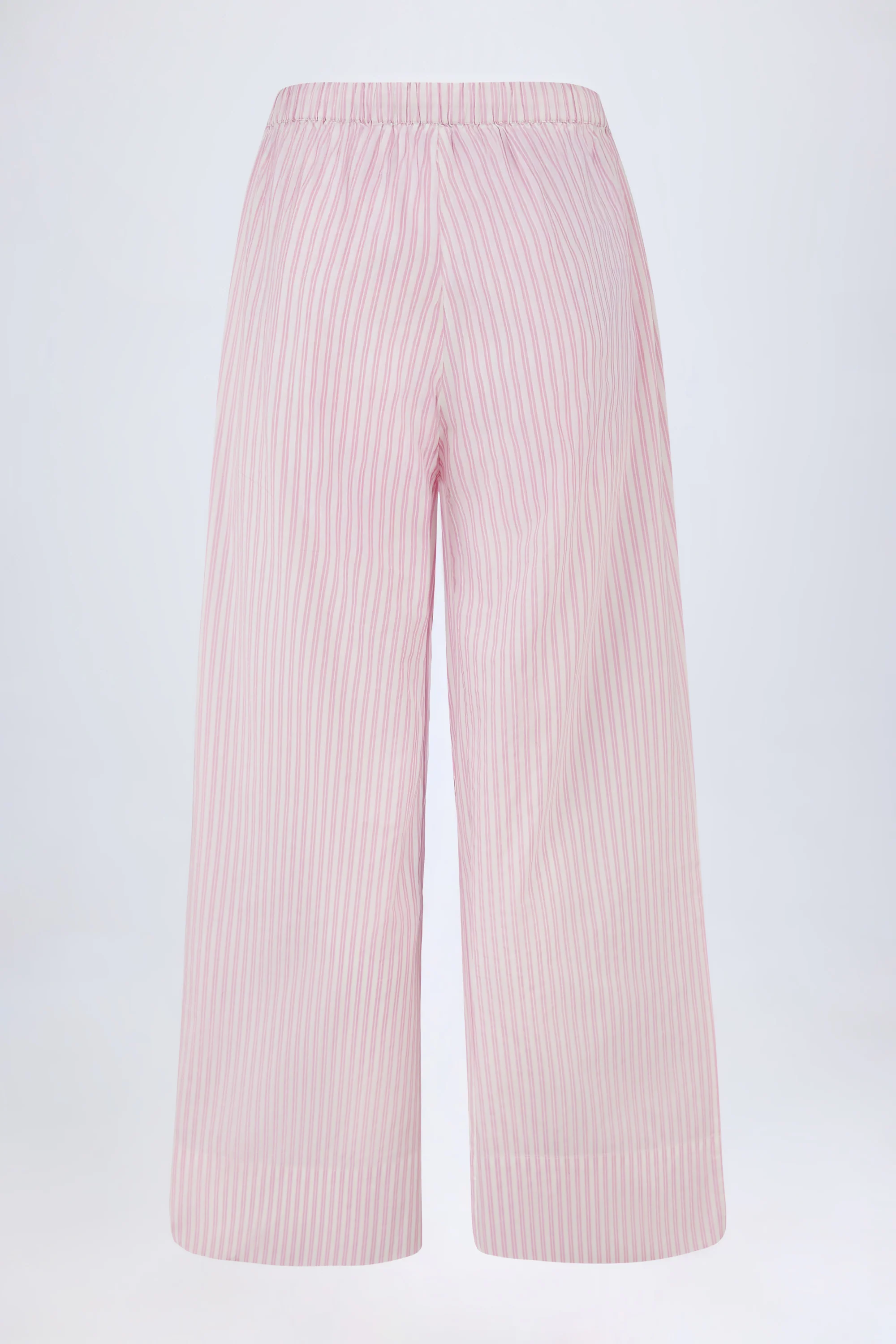 Wide-Leg Cotton-Poplin Trousers in Pink Stripe - Image 3