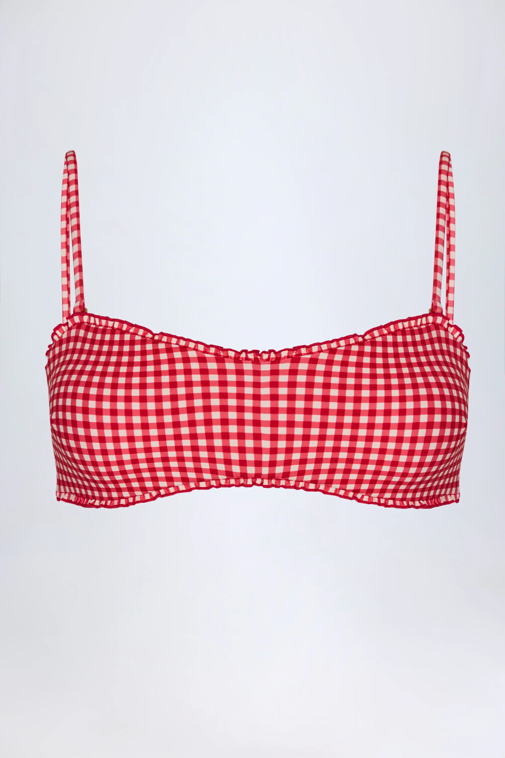 Ruffled Bandeau Bikini Top in Red Gingham - Image 3