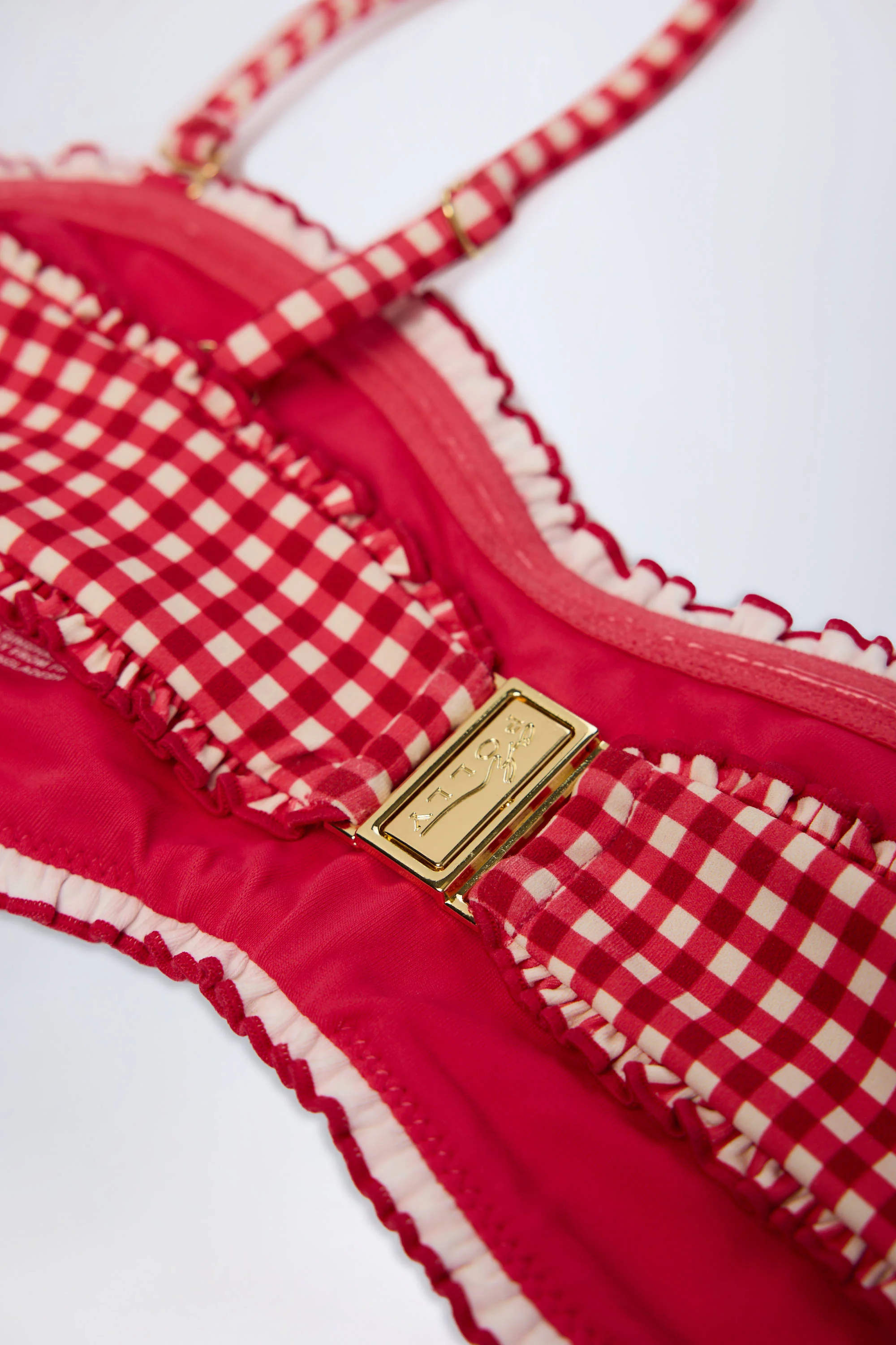 Ruffled Bandeau Bikini Top in Red Gingham - Image 5