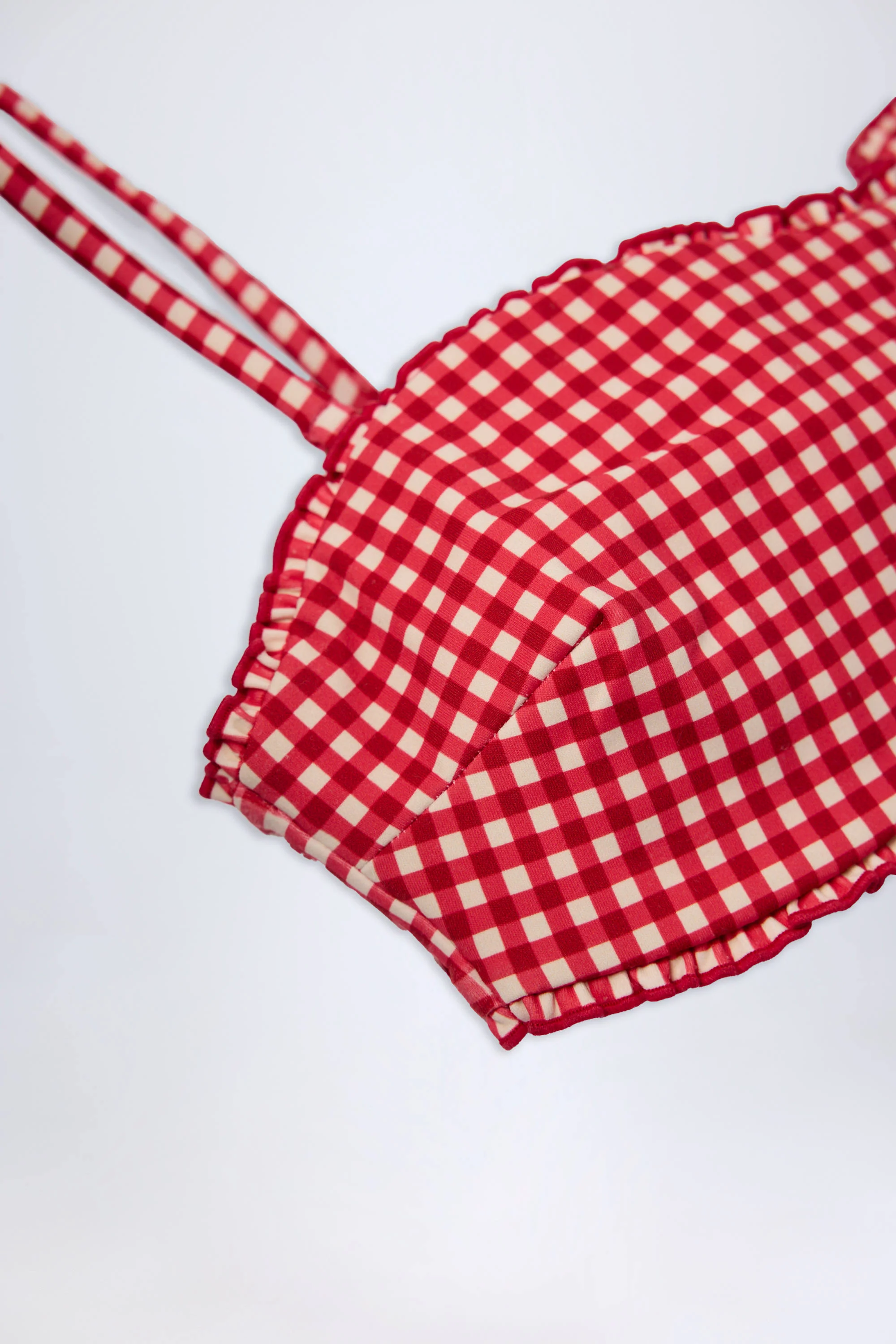 Ruffled Bandeau Bikini Top in Red Gingham - Image 6