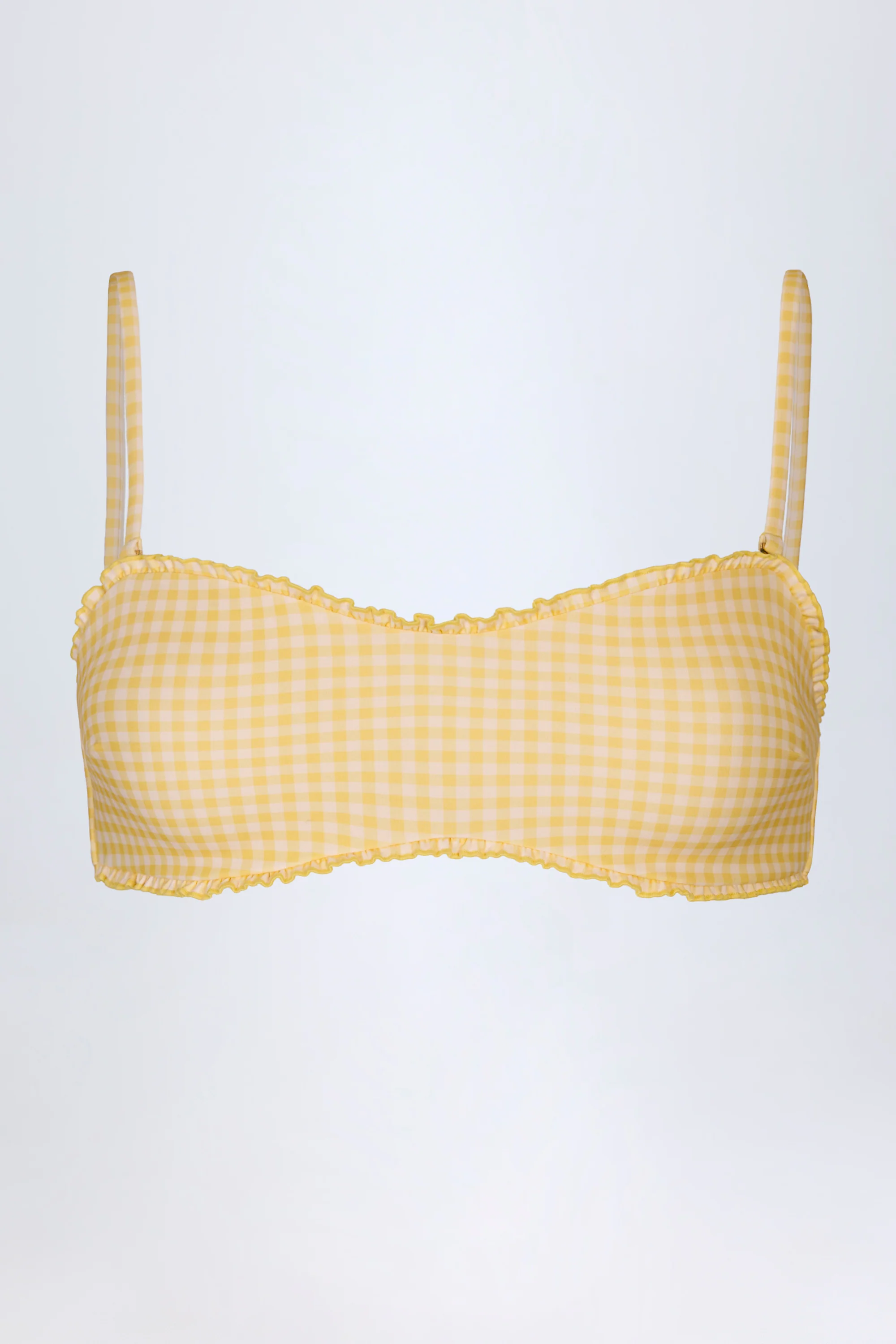Ruffled Bandeau Bikini Top in Yellow Gingham - Image 3