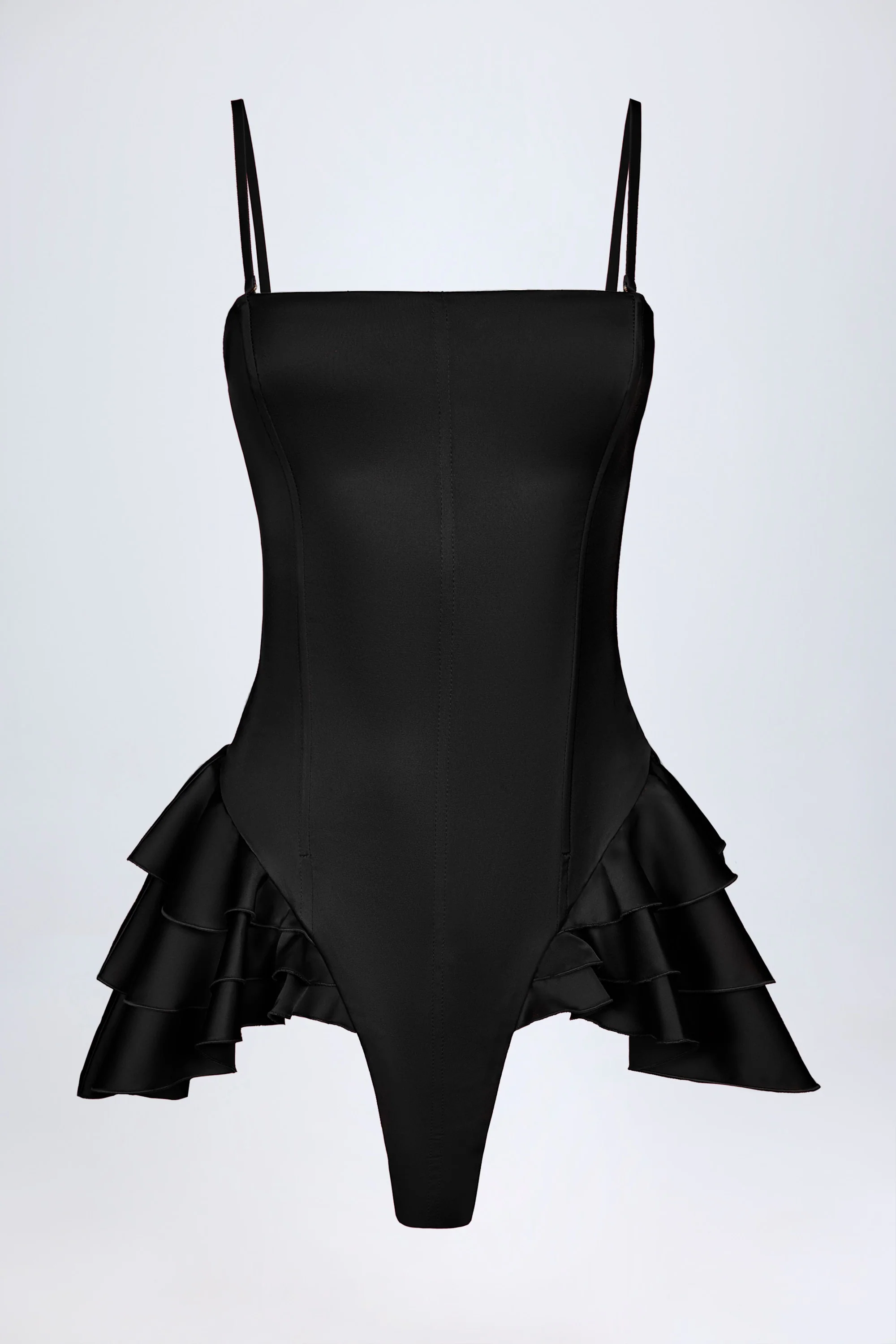 Ruffled Lace-Up Corset Playsuit in Black - Image 5