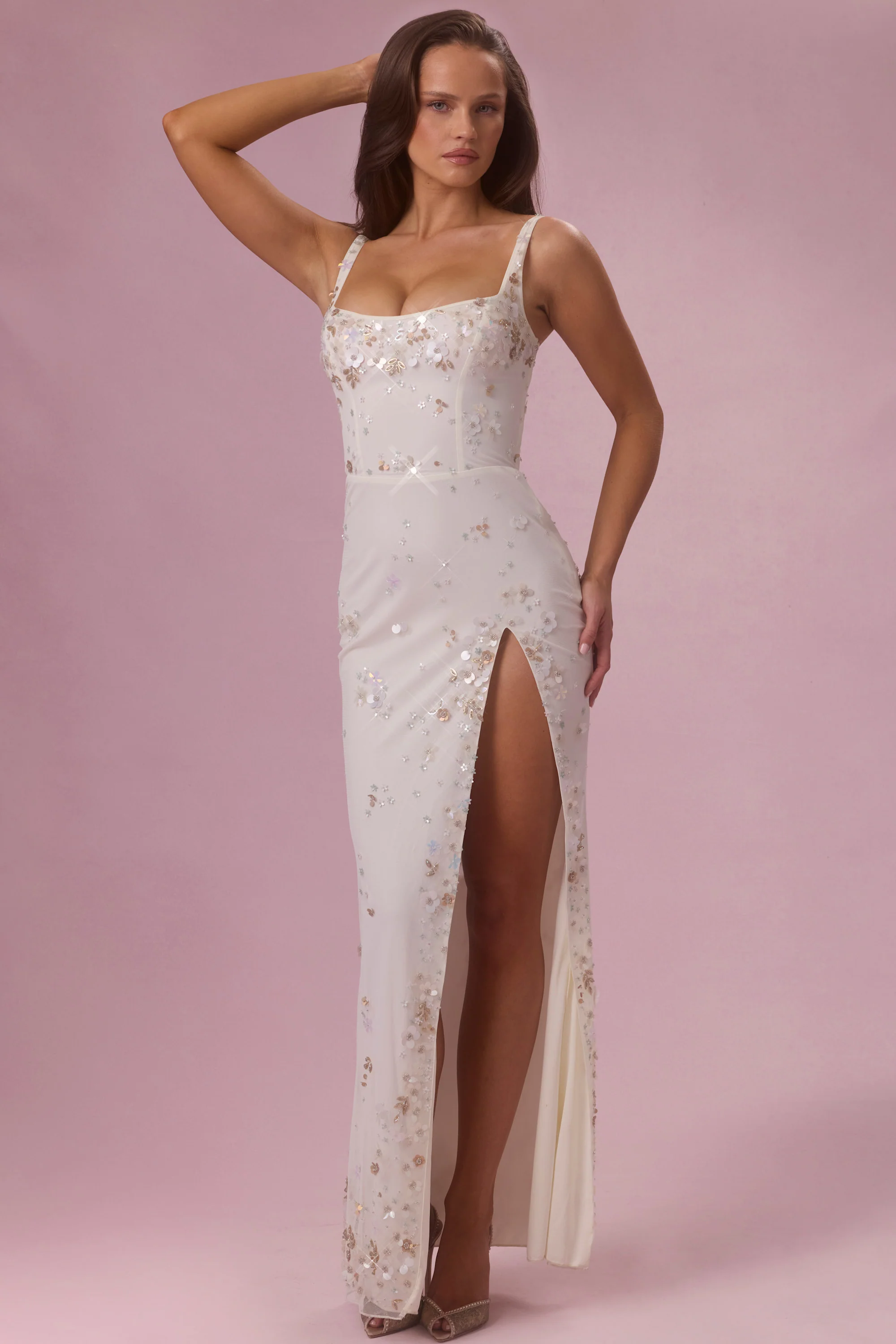 Embellished Corset Maxi Dress in Ivory - Image 5