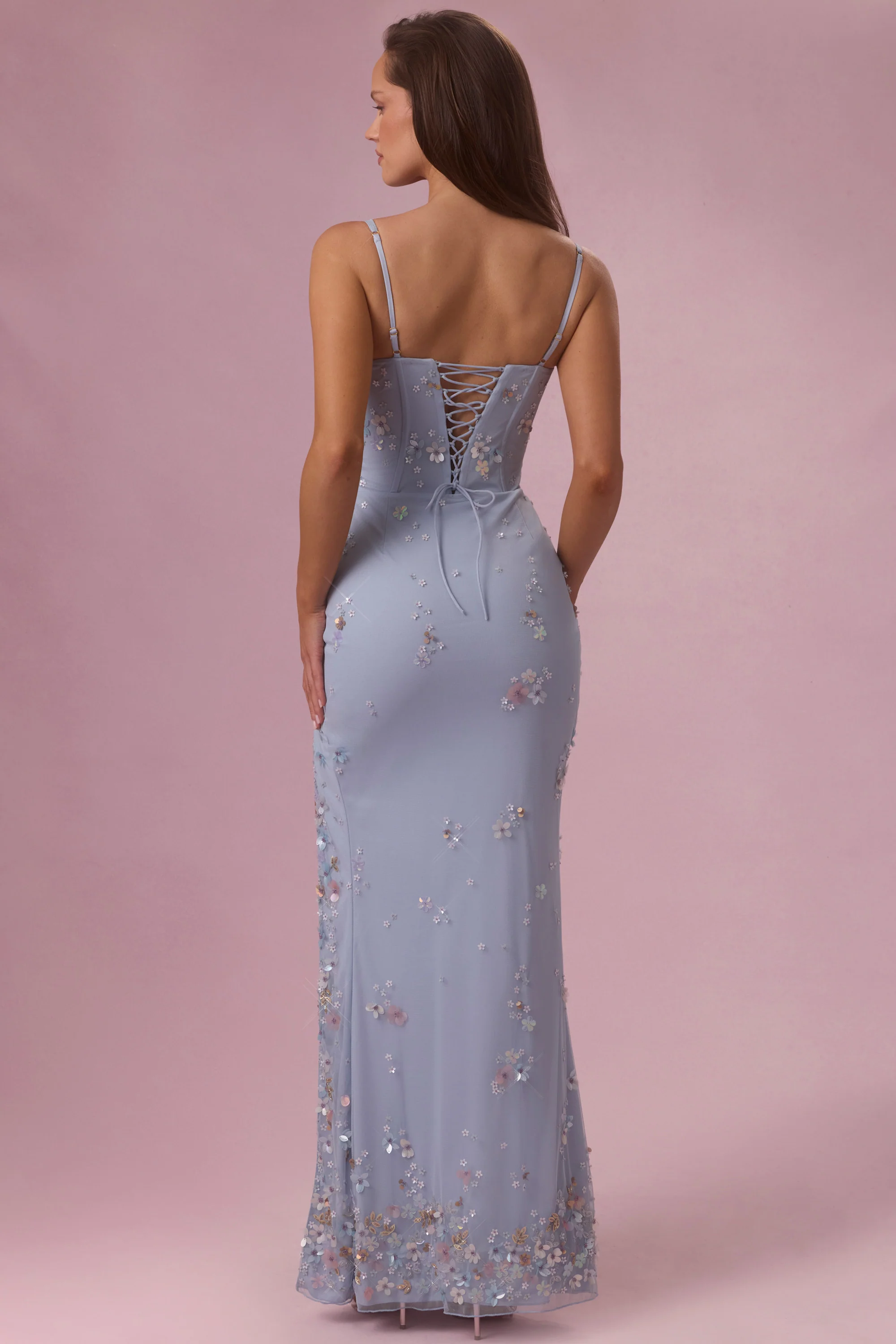 Embellished Corset Maxi Dress in Powder Blue - Image 2