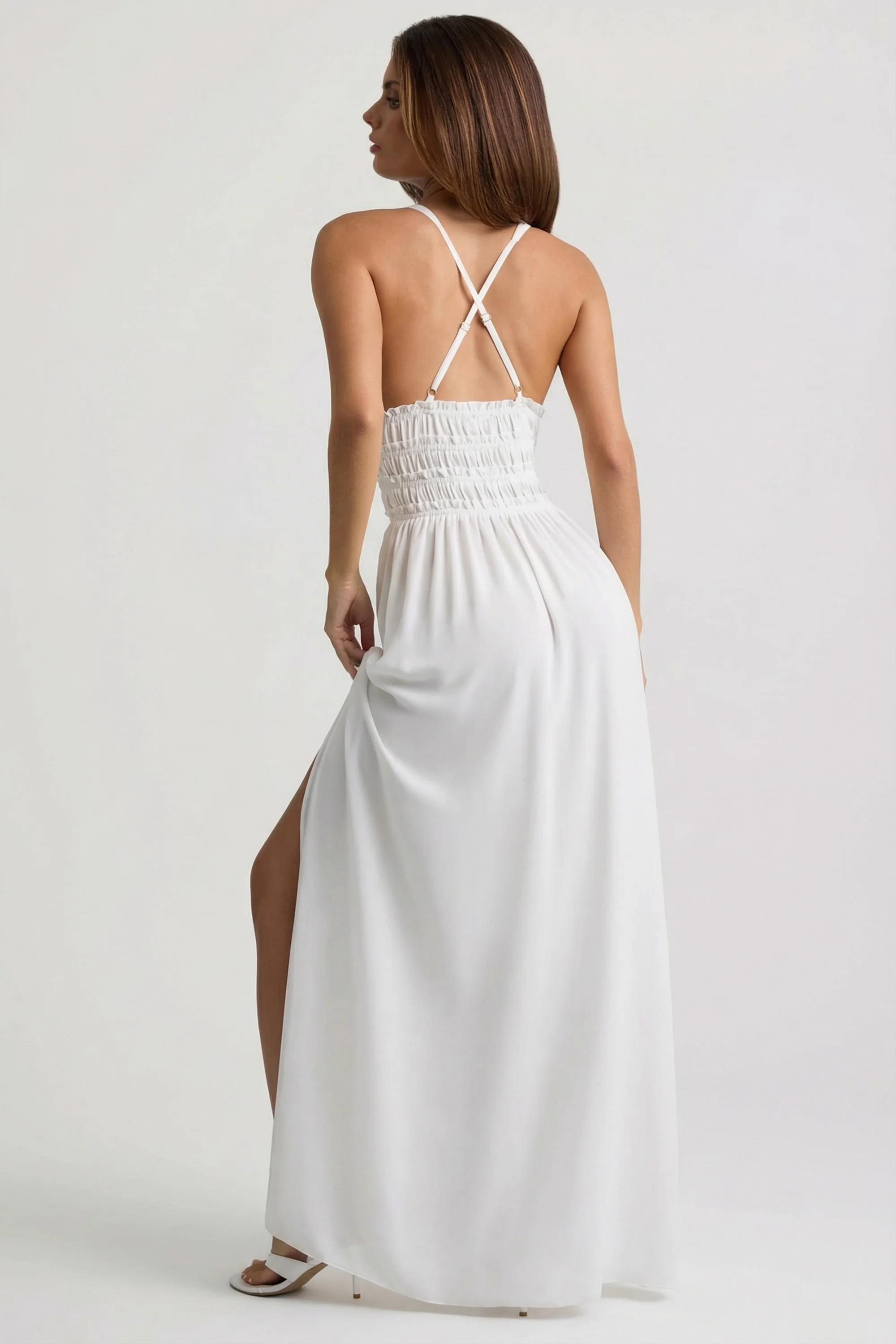 Plunge Cross-Back Maxi Dress in White - Image 5