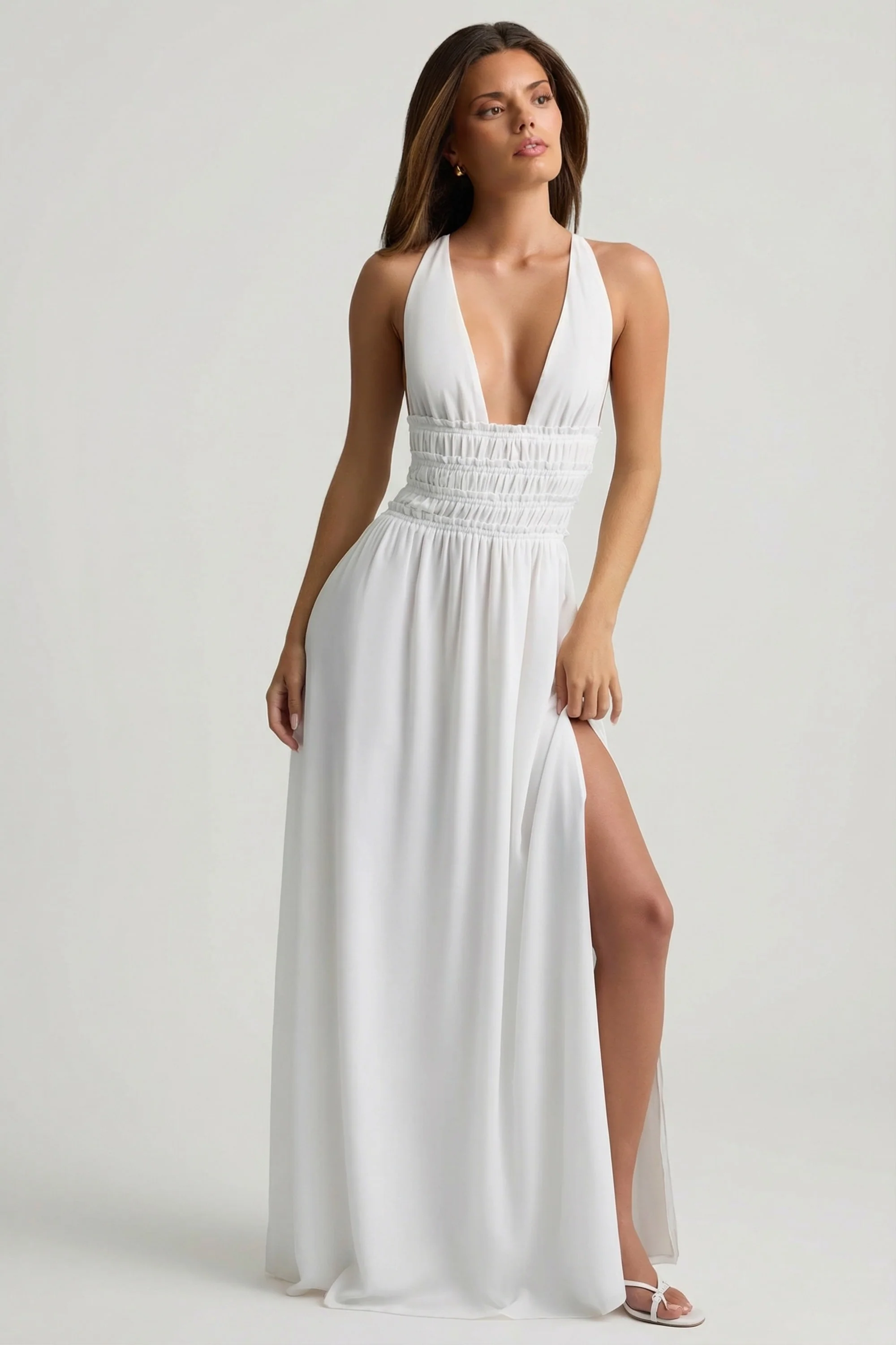 Plunge Cross-Back Maxi Dress in White - Image 8
