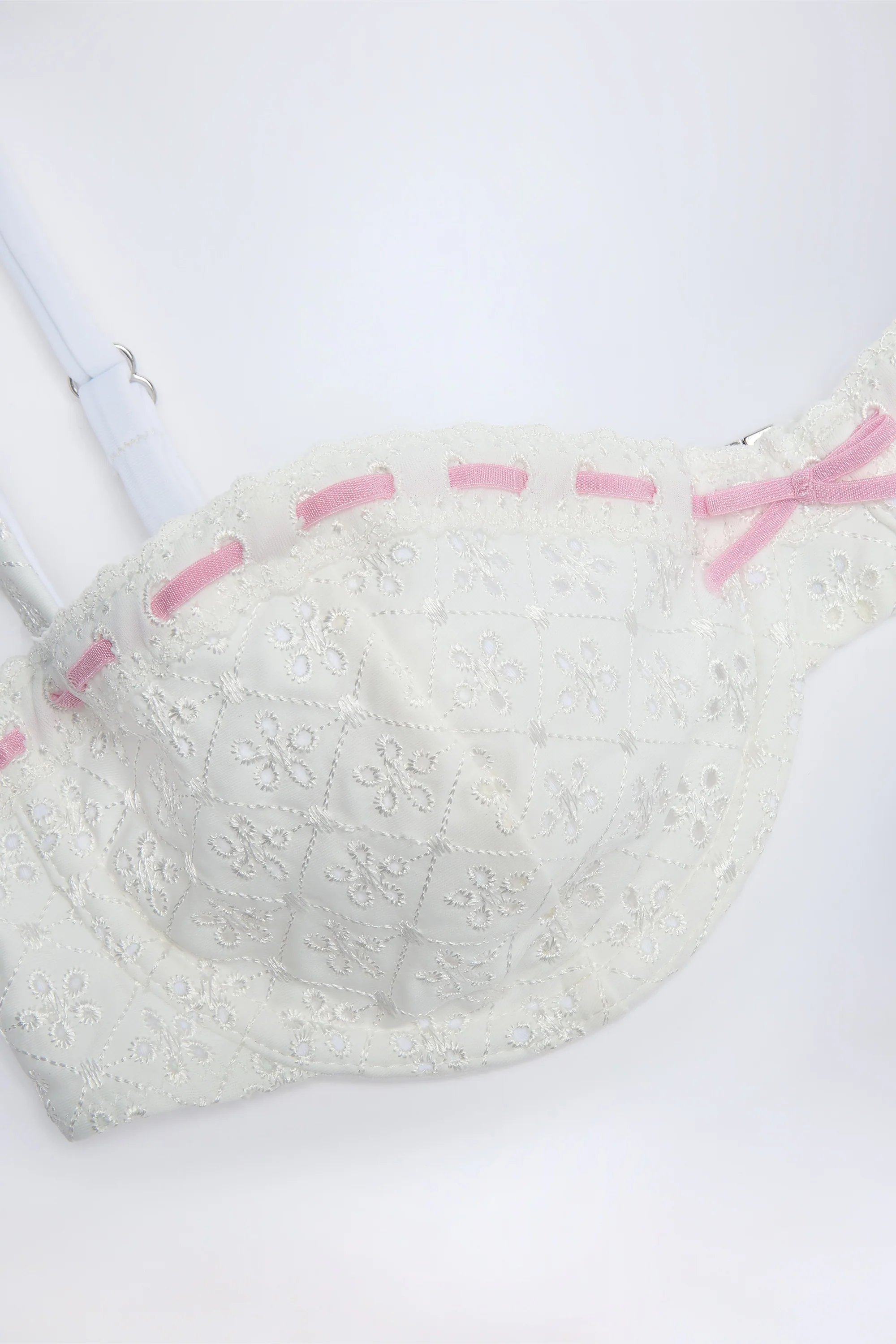 Broderie Anglaise Underwired Balconette Bikini Top in White - Image 4