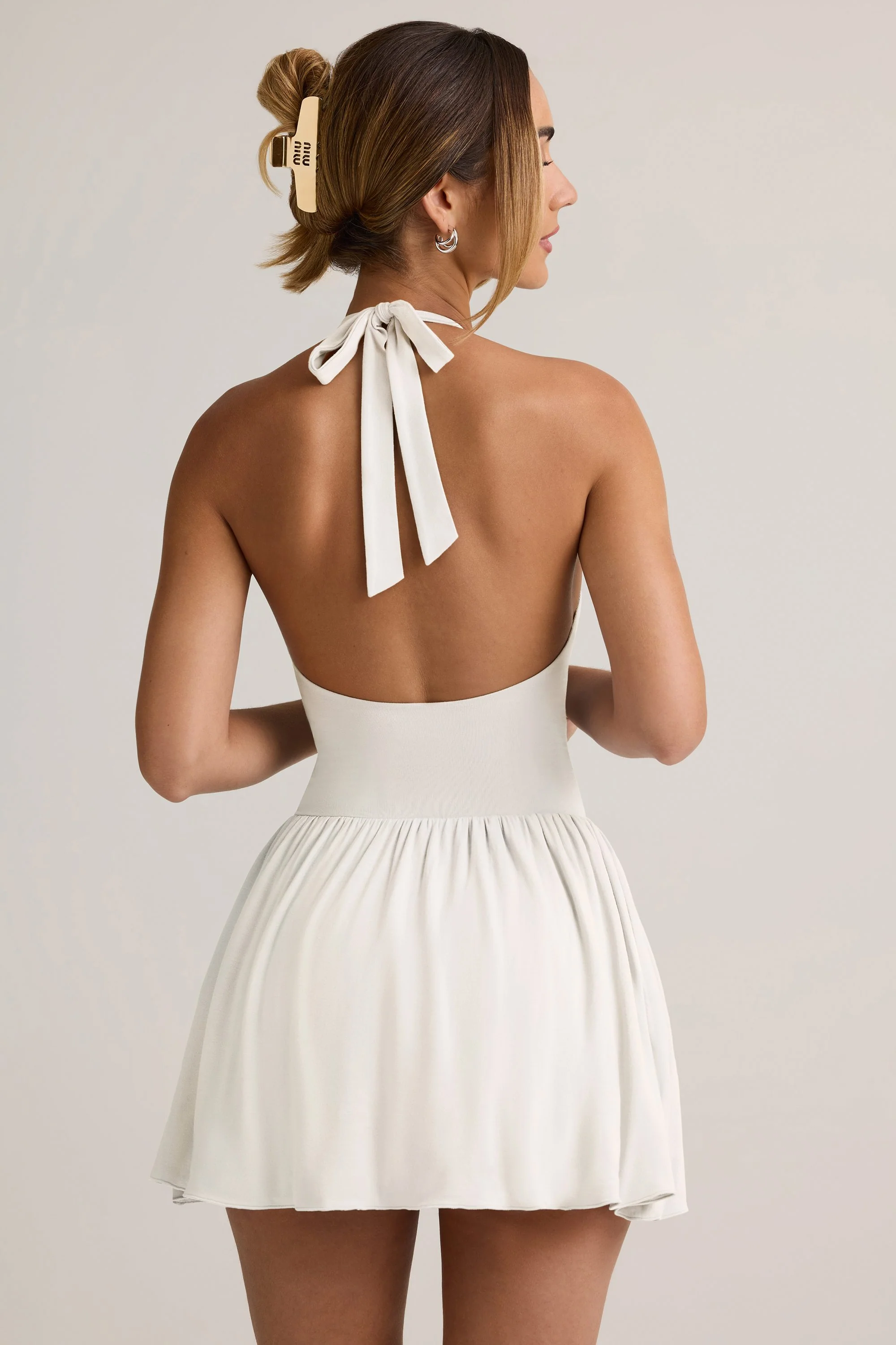 Modal Backless Halterneck Mini Dress in White - Image 5