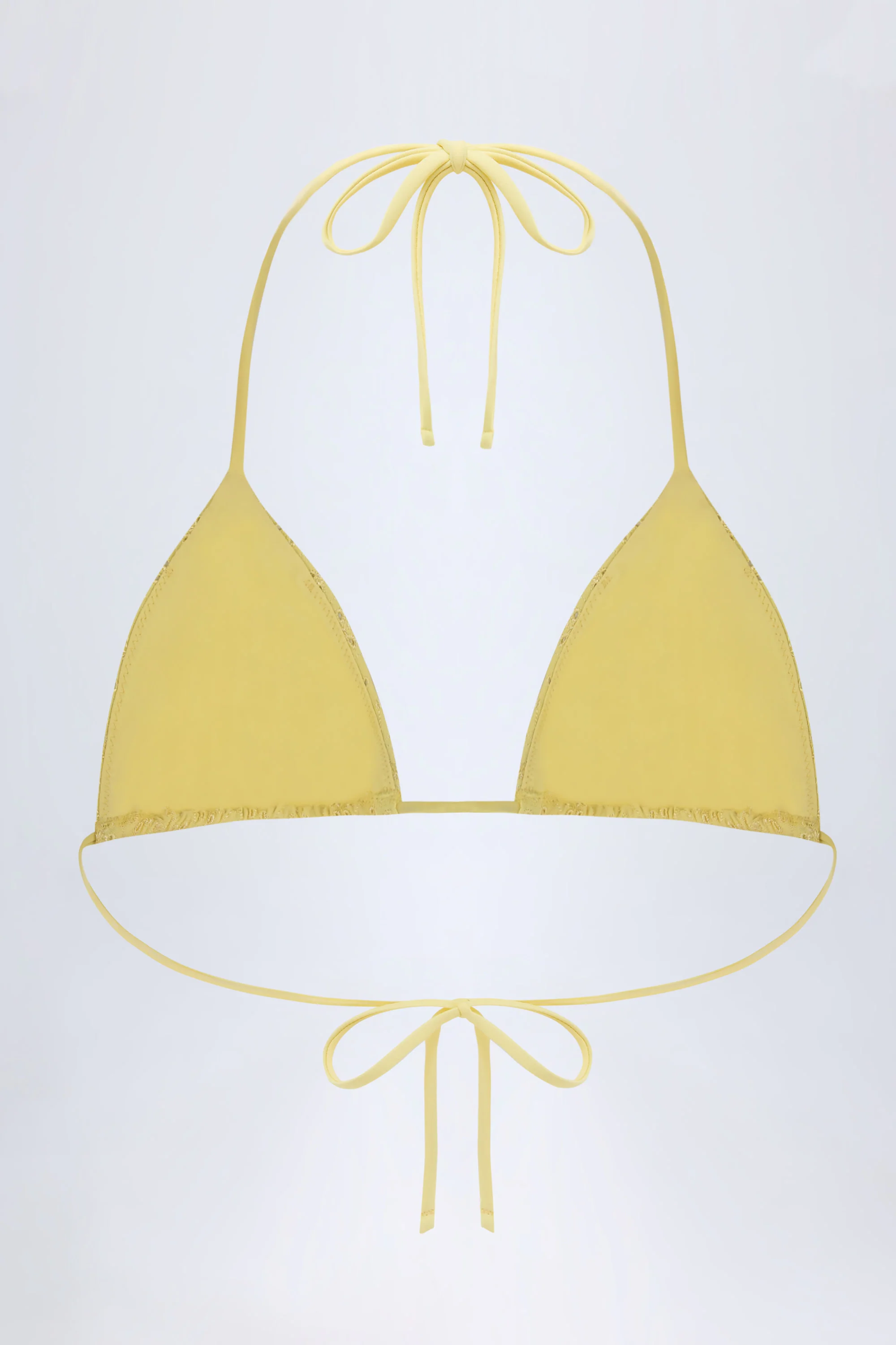 Broderie Anglaise Triangle Bikini Top in Lemon Yellow - Image 3