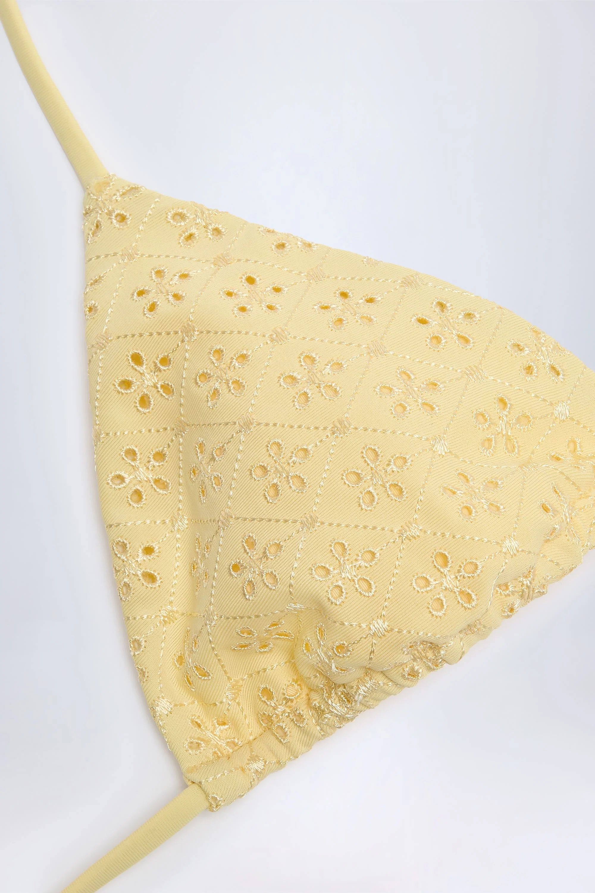 Broderie Anglaise Triangle Bikini Top in Lemon Yellow - Image 4