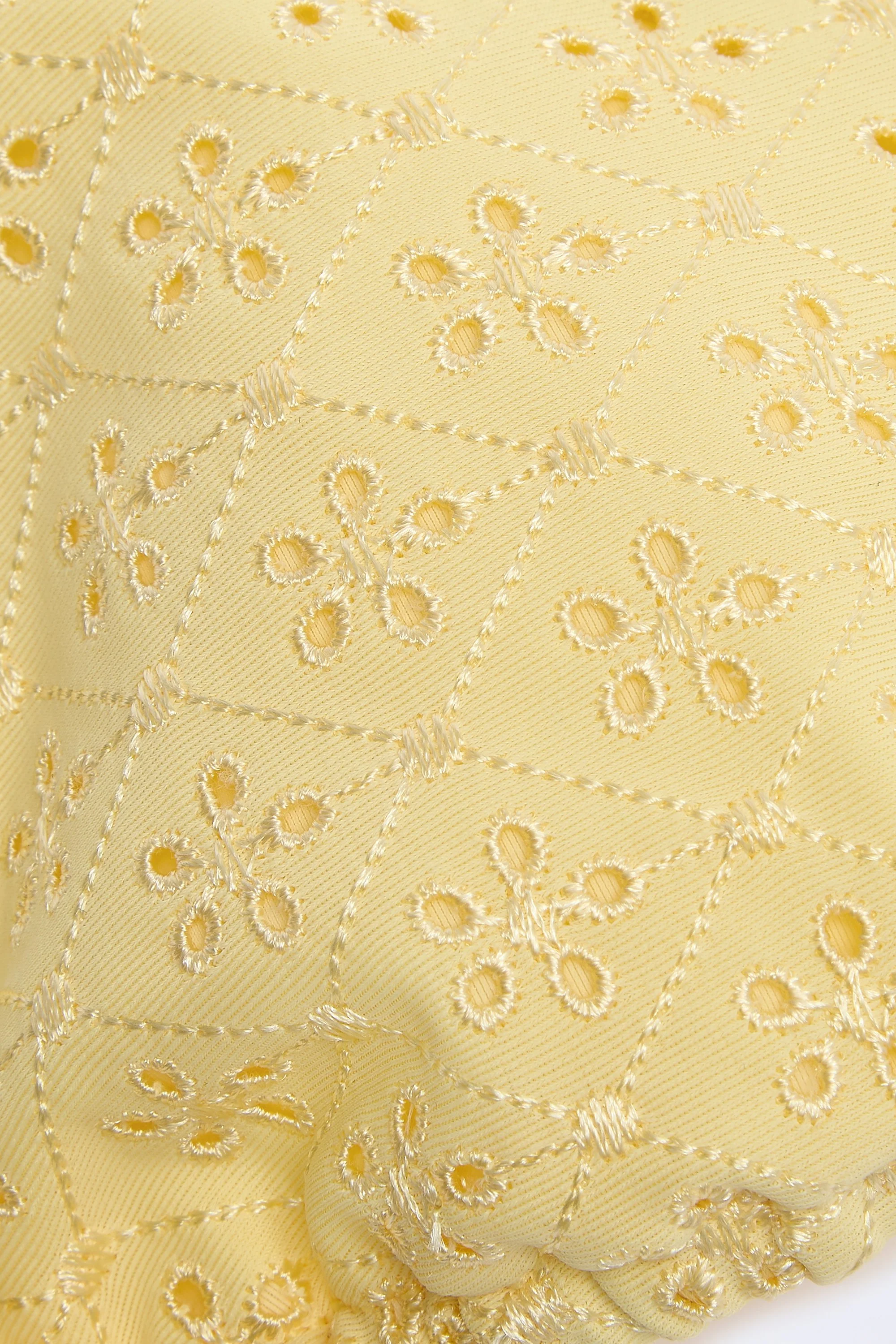 Broderie Anglaise Triangle Bikini Top in Lemon Yellow - Image 5