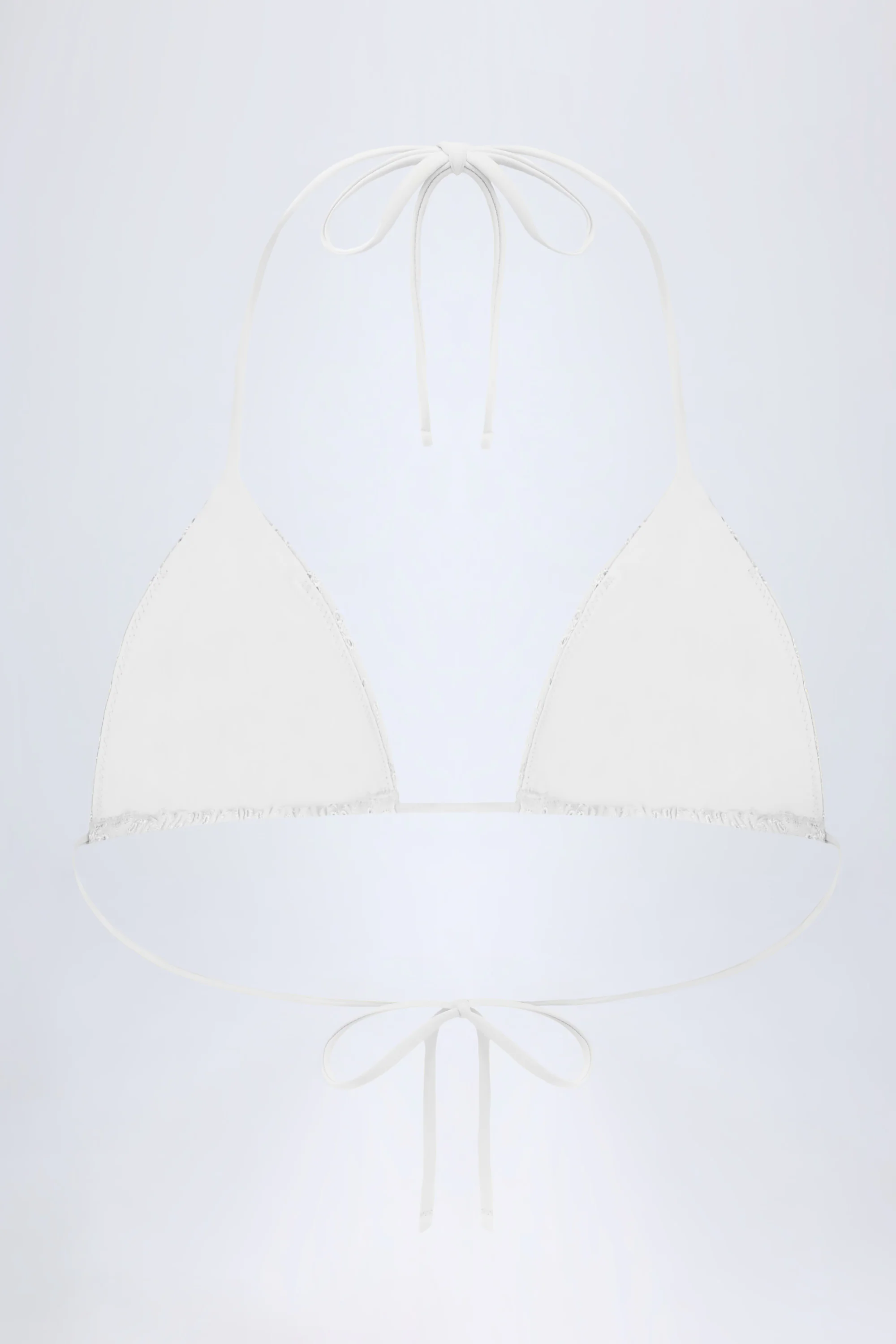 Broderie Anglaise Triangle Bikini Top in White - Image 3