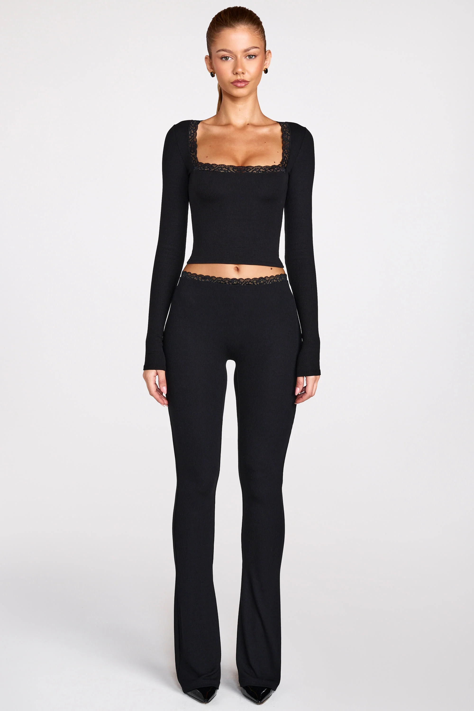 Ribbed Modal Square-Neck Long-Sleeve Top in Black - Image 5