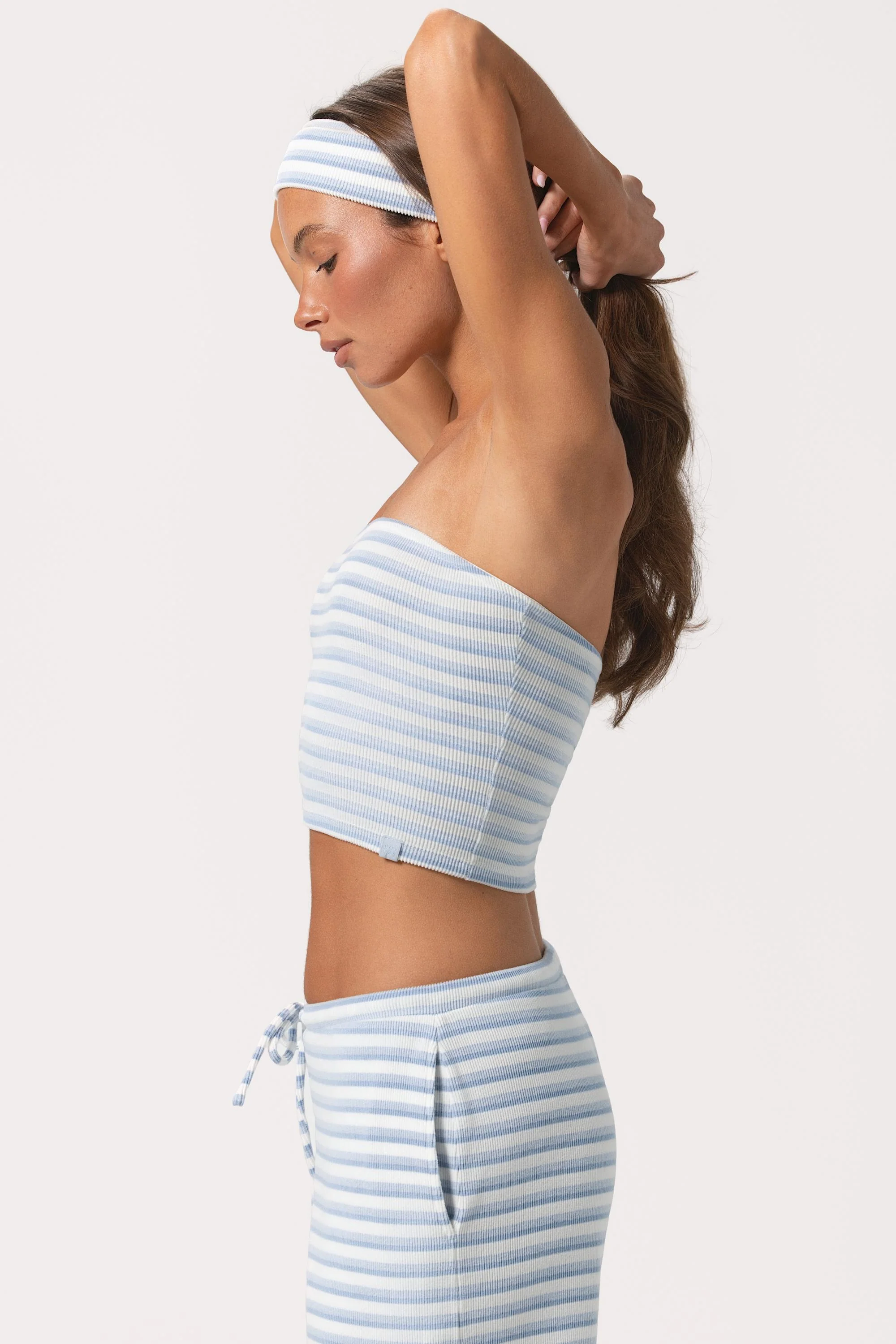 Ribbed Jersey Bandeau Top in Blue Stripe - Image 3
