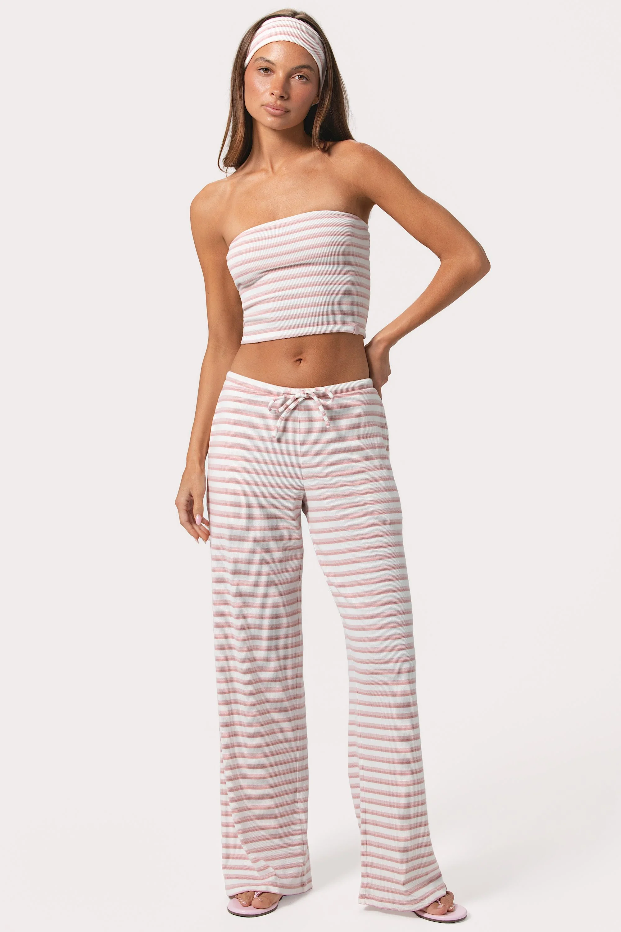 Ribbed Jersey Bandeau Top in Pink Stripe - Image 5