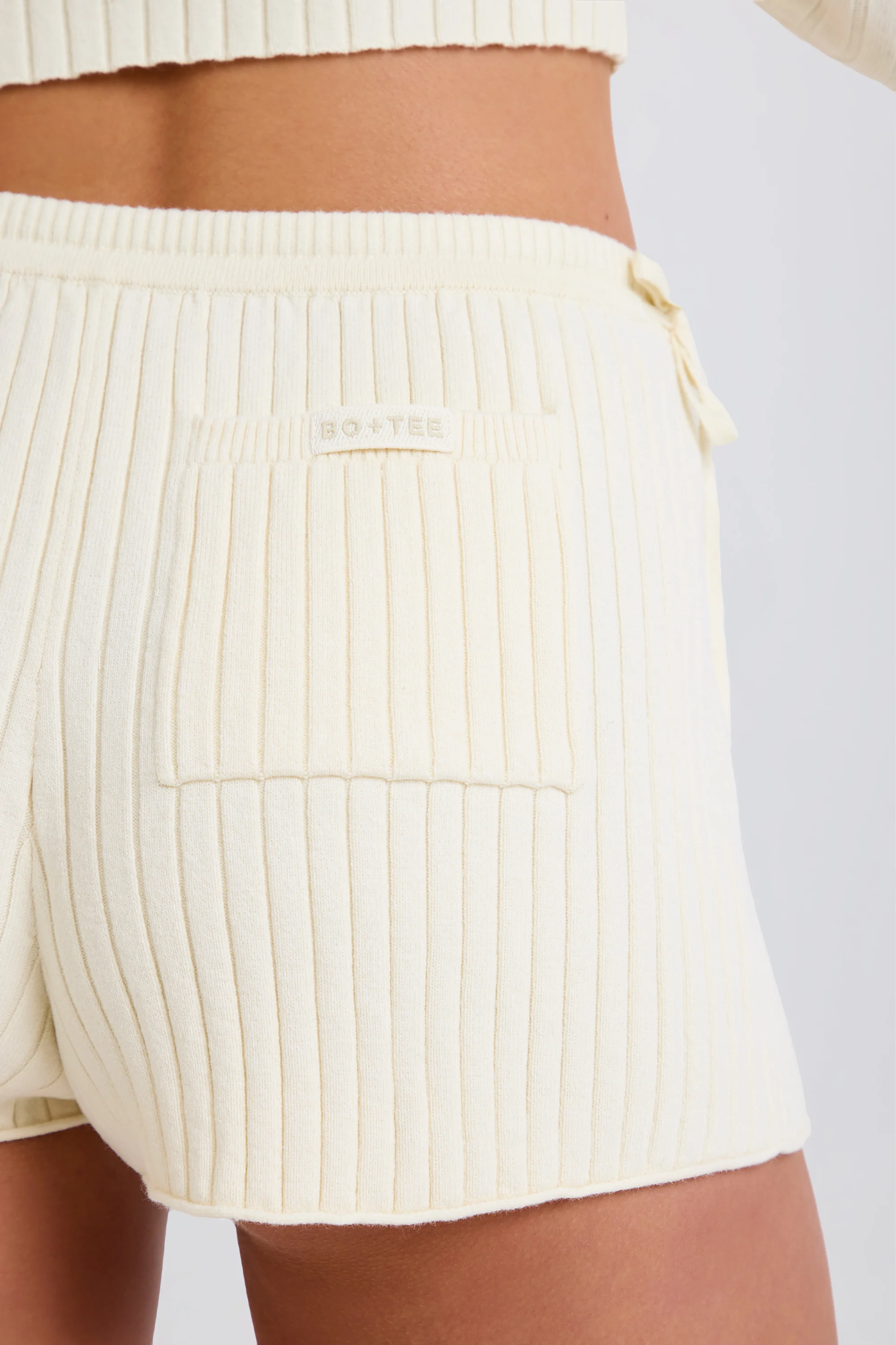 Ribbed Knit Tie Mini Shorts in Cream - Image 5