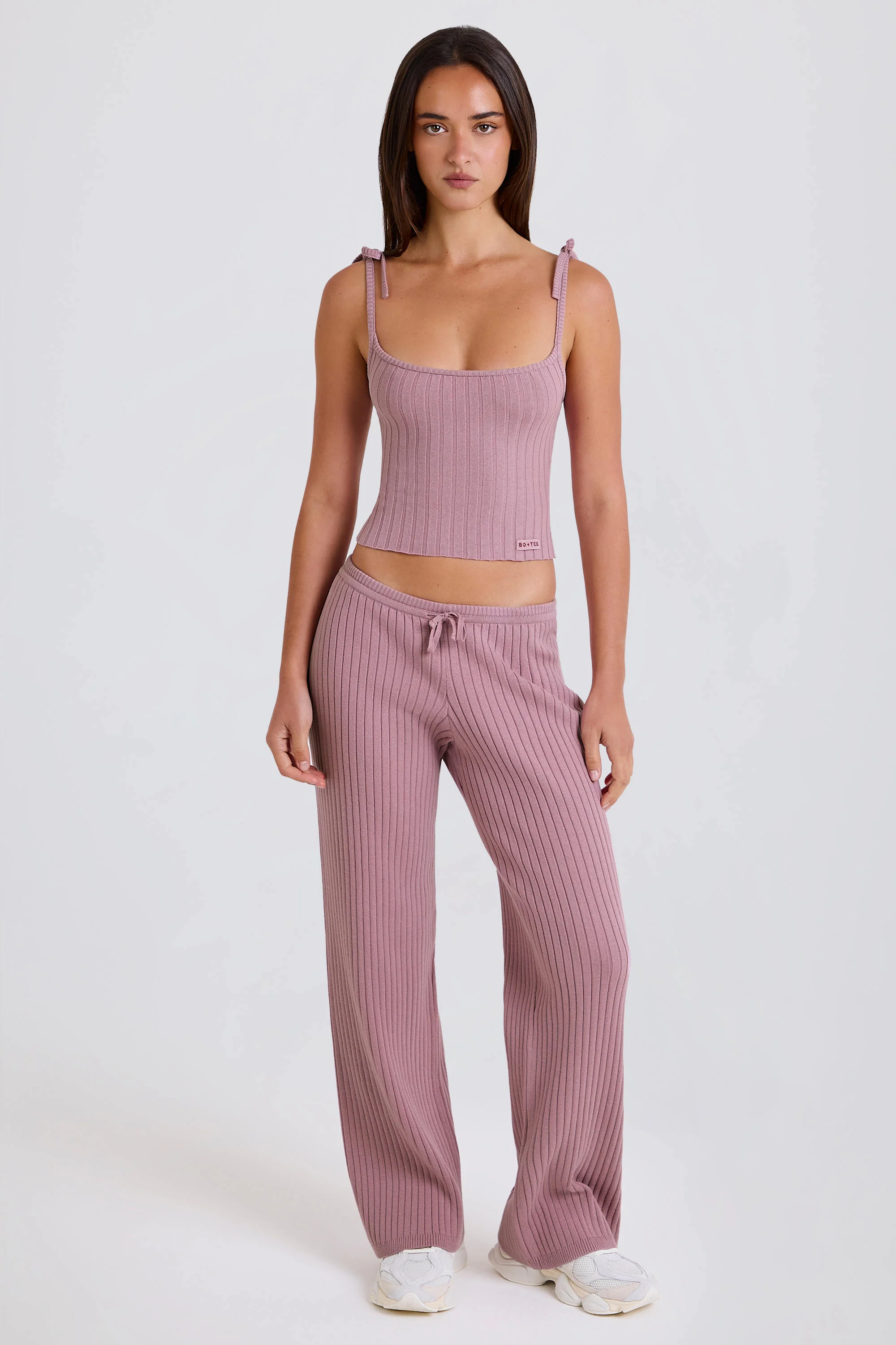 Ribbed Knit Tie Tank Top in Mauve - Image 4
