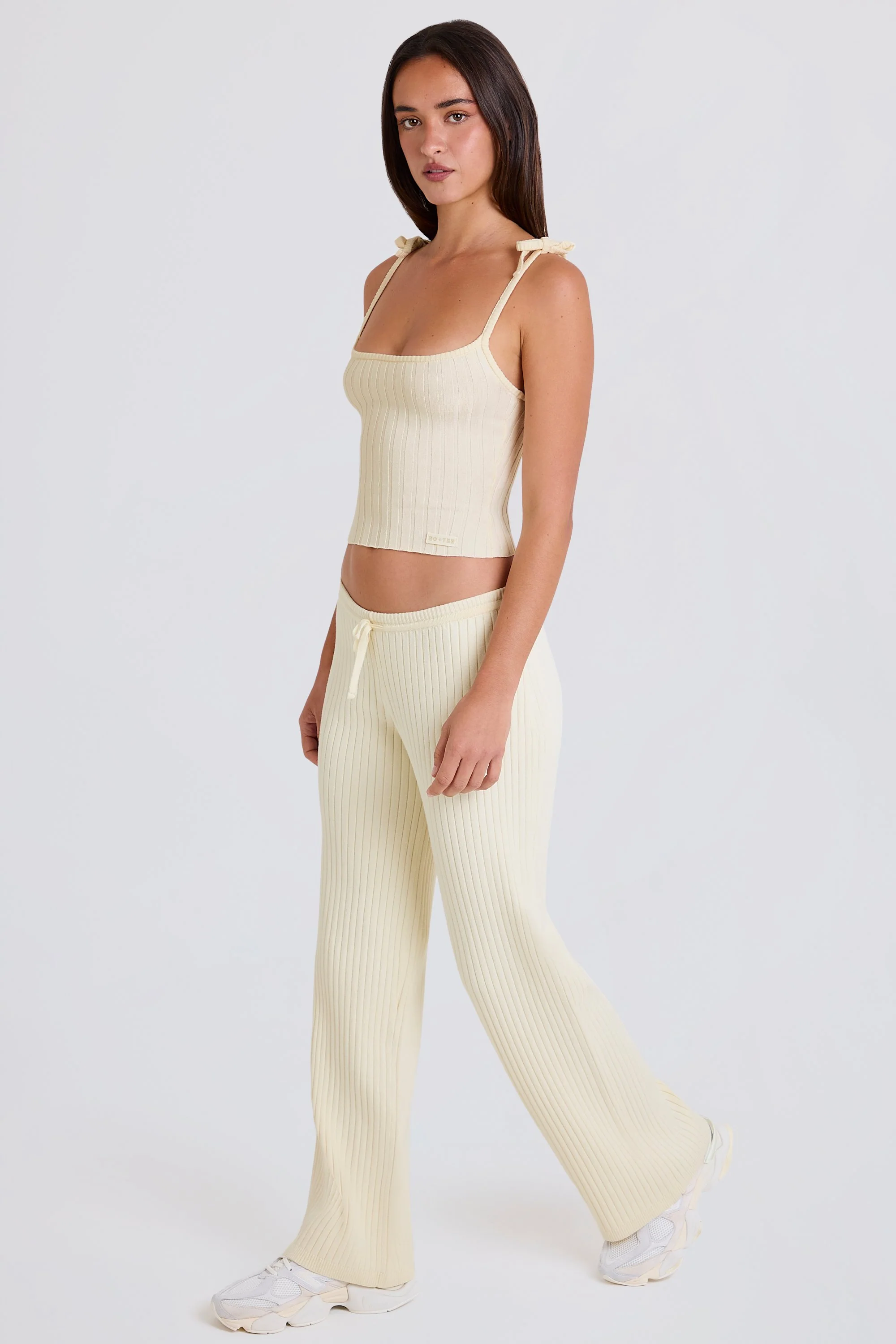 Ribbed Knit Wide-Leg Joggers in Cream - Image 6