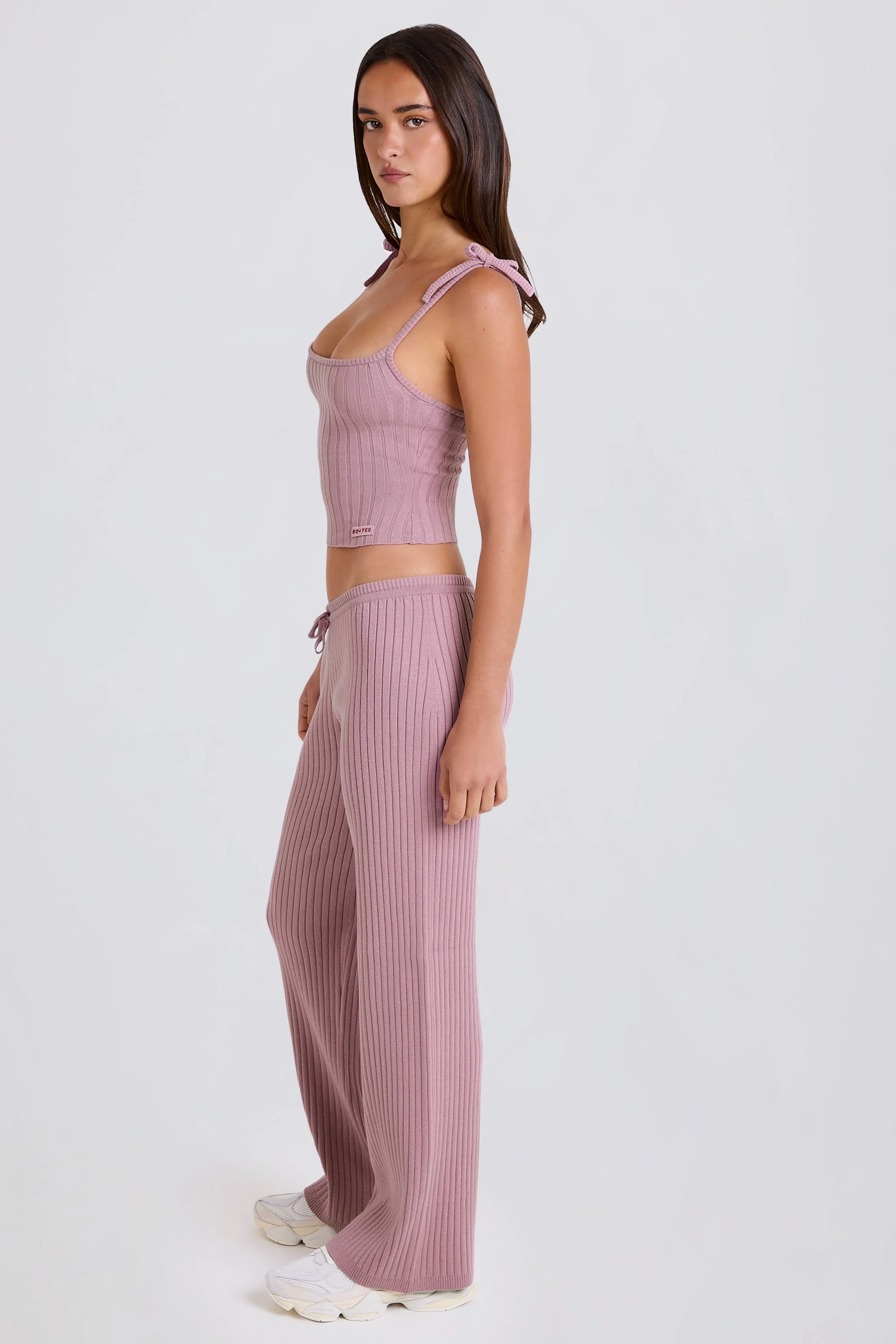 Ribbed Knit Wide-Leg Joggers in Mauve - Image 3