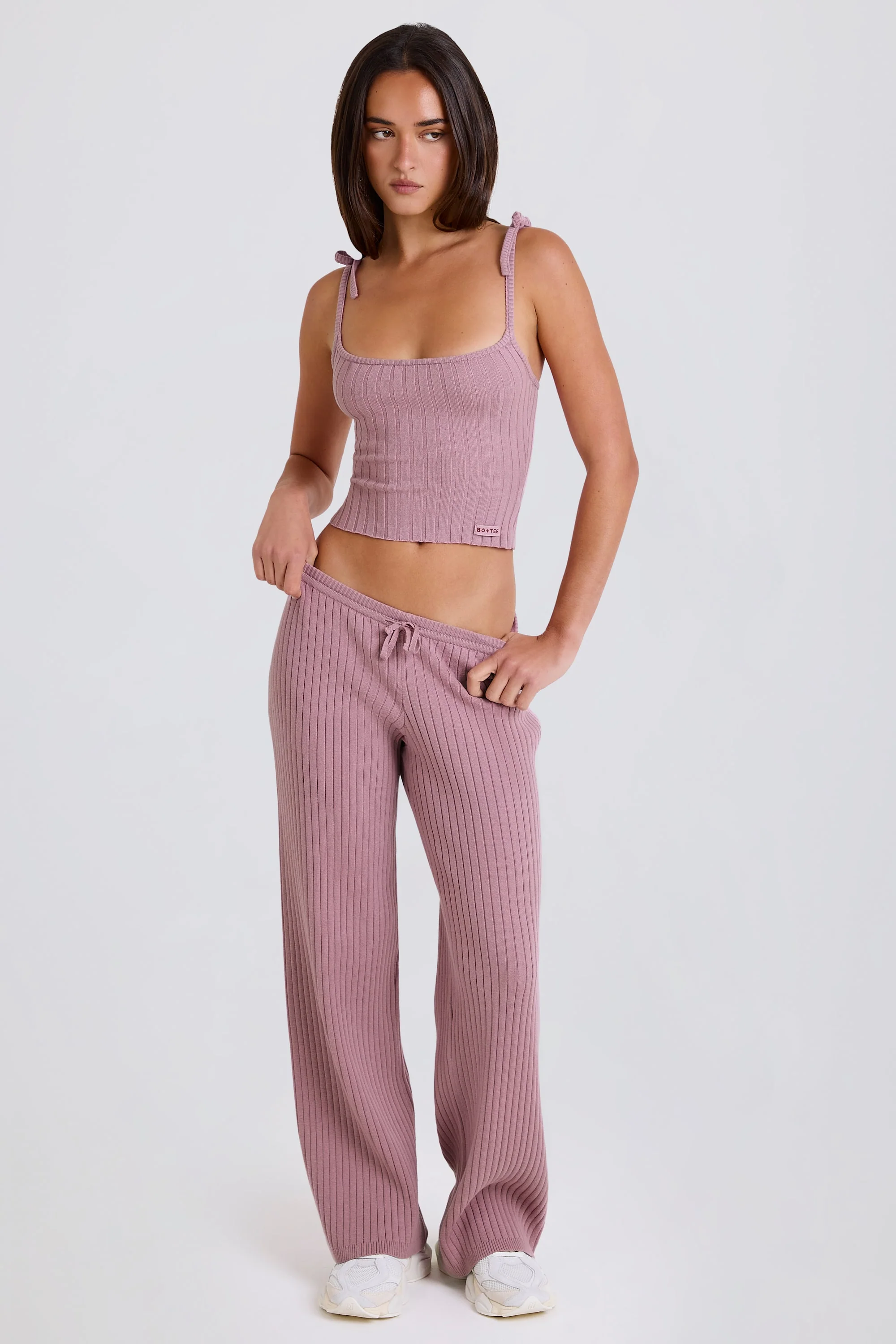 Ribbed Knit Wide-Leg Joggers in Mauve - Image 6