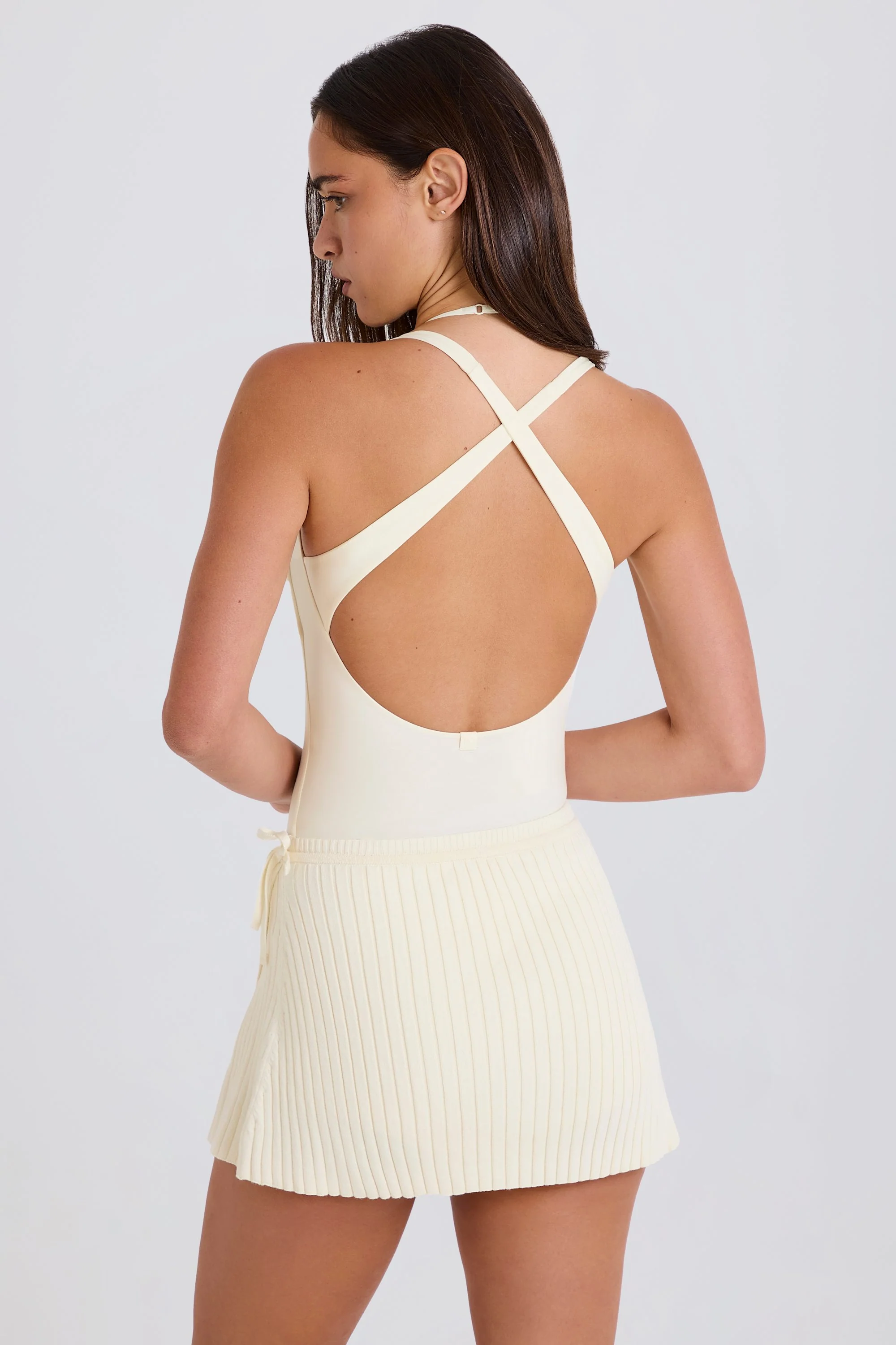 Ribbed Knit Tie Wrapover Skort in Cream - Image 2