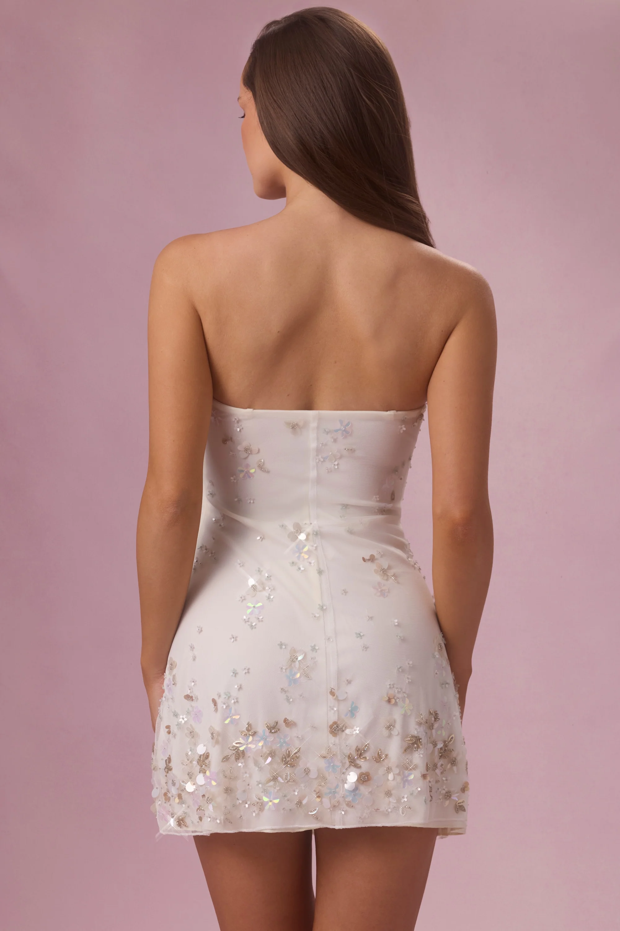 Embellished Bandeau Mini Dress in Ivory - Image 6