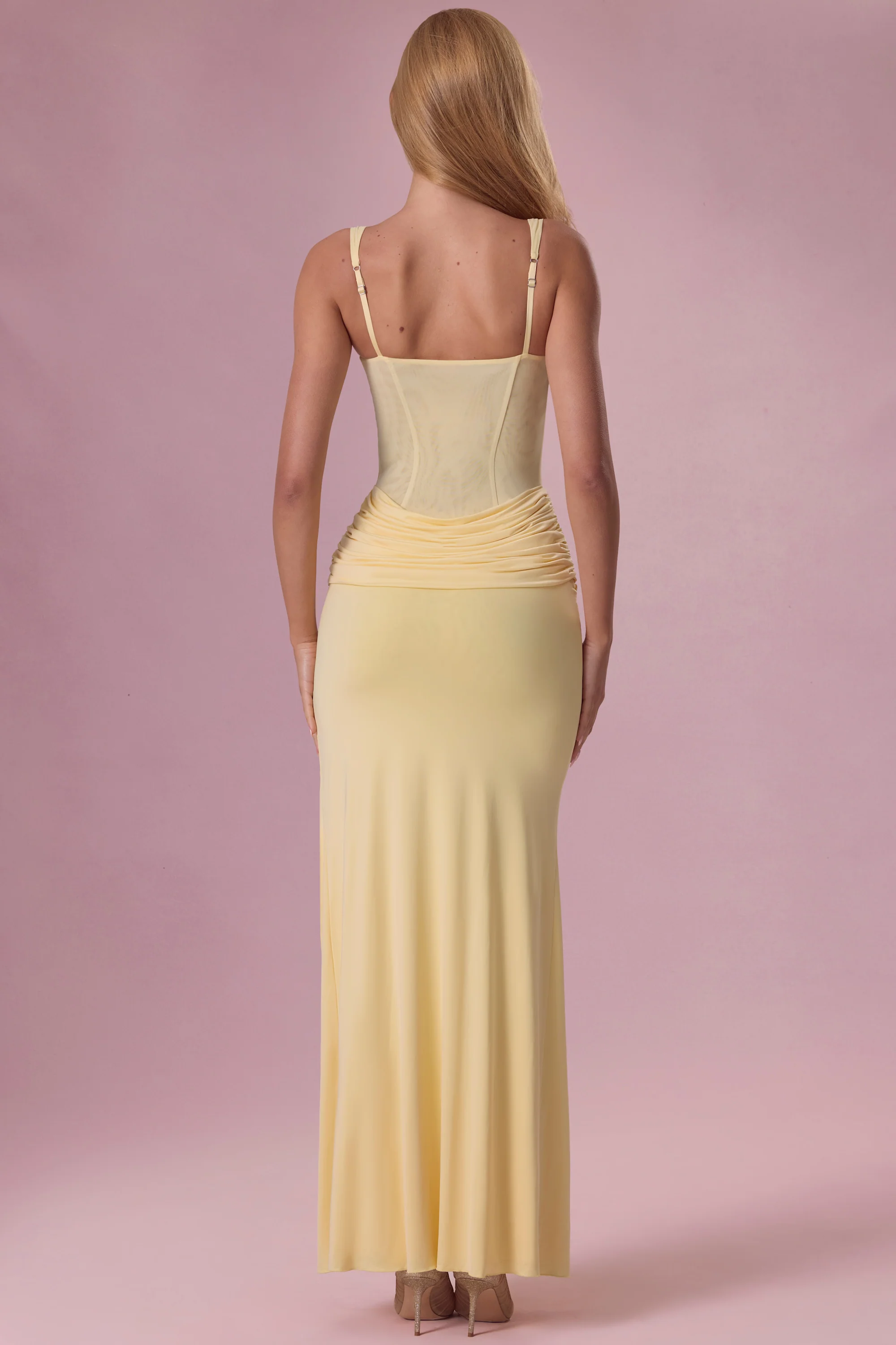 Mesh Draped Bridesmaid Dress in Butter Yellow - Image 6