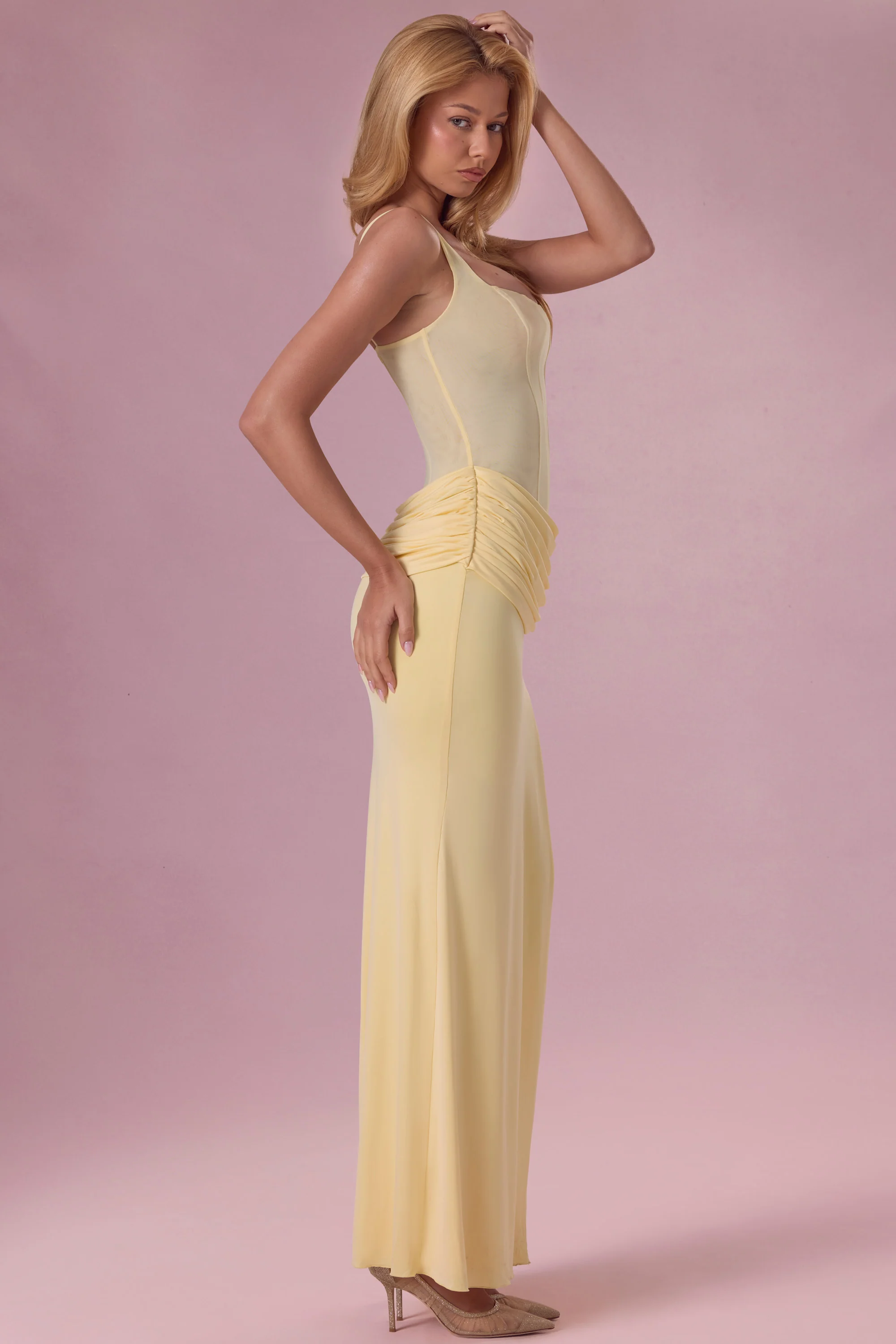 Mesh Draped Bridesmaid Dress in Butter Yellow - Image 7