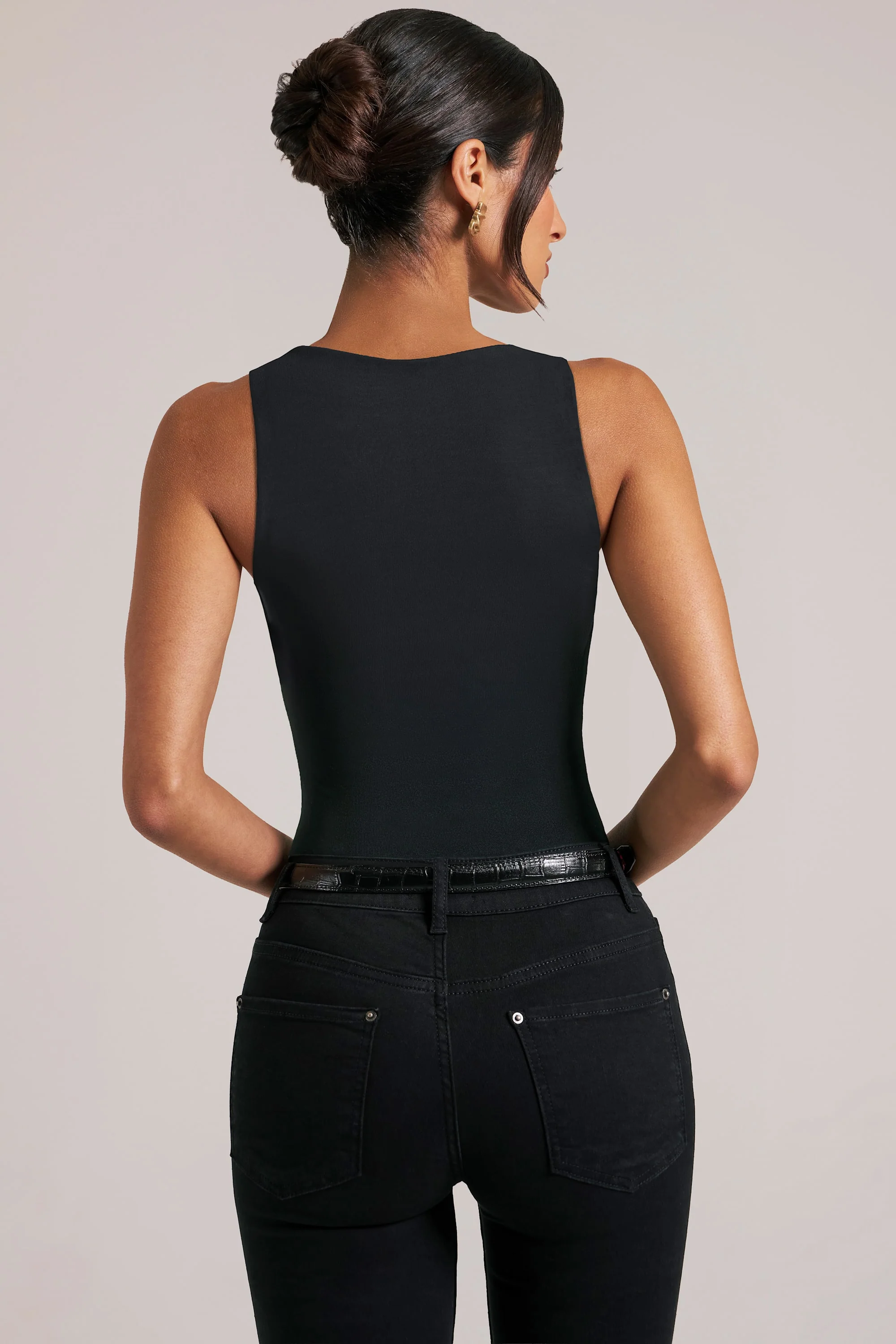 Deep Plunge Halterneck Bodysuit in Black - Image 2